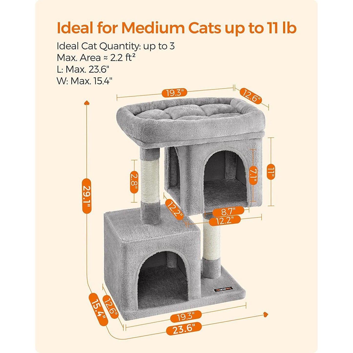 29.1-Inch Cat Tree Light Gray FredCo