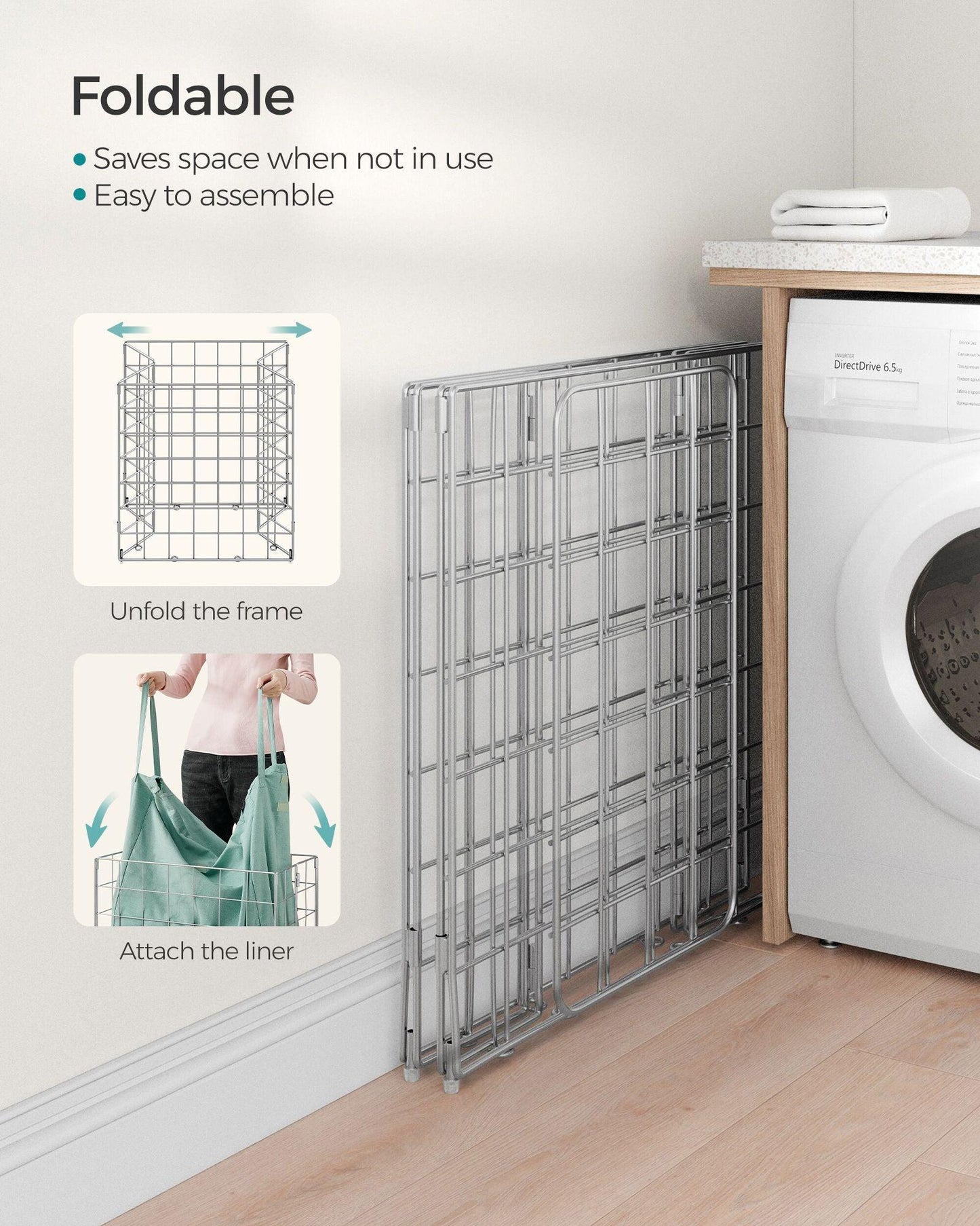 29 Gal (110L) Laundry Basket, Collapsible Clothes Hamper, Removable and Washable Liner FredCo