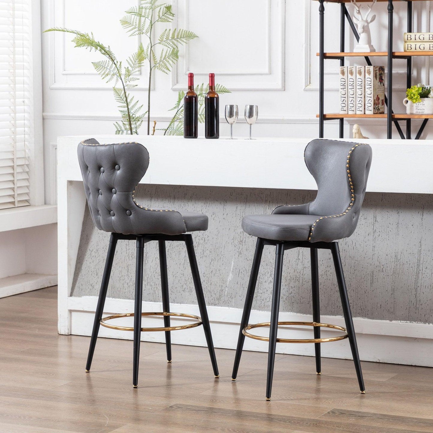 29" Modern Leathaire Fabric, Bar Stool Chair, Tufted,Set of 2 FredCo