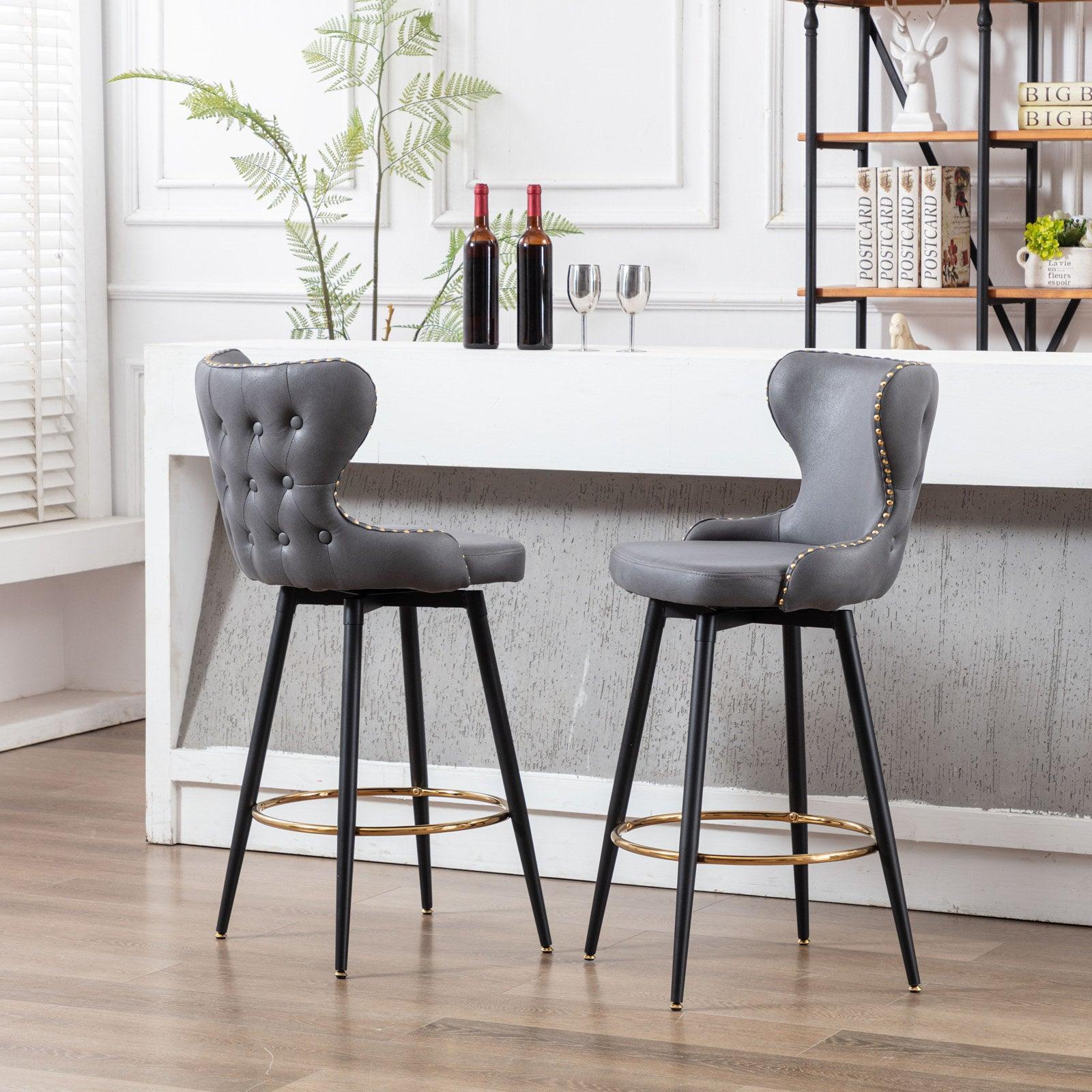 29" Modern Leathaire Fabric, Bar Stool Chair, Tufted,Set of 2 FredCo