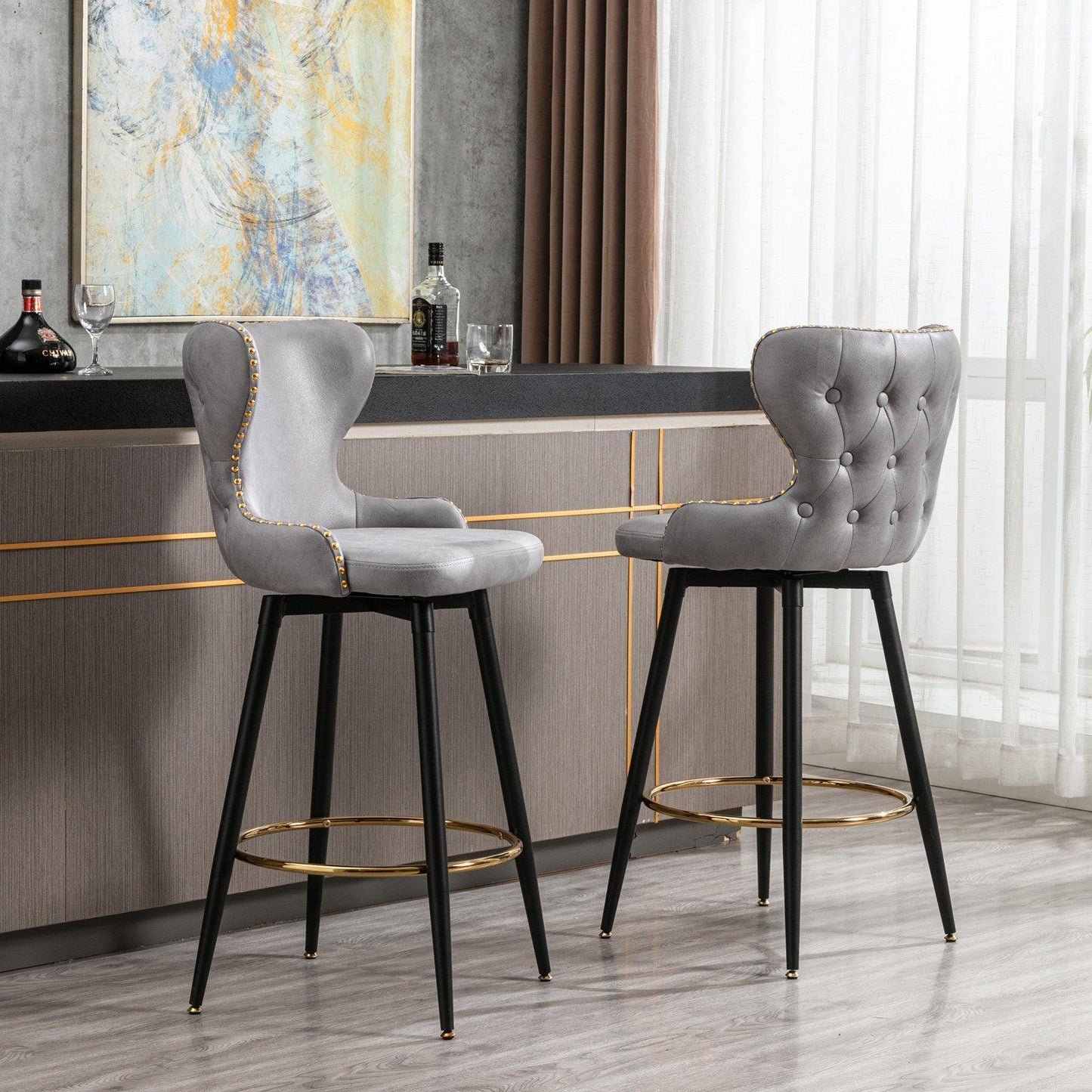 29" Modern Leathaire Fabric, Bar Stool Chair, Tufted,Set of 2 FredCo