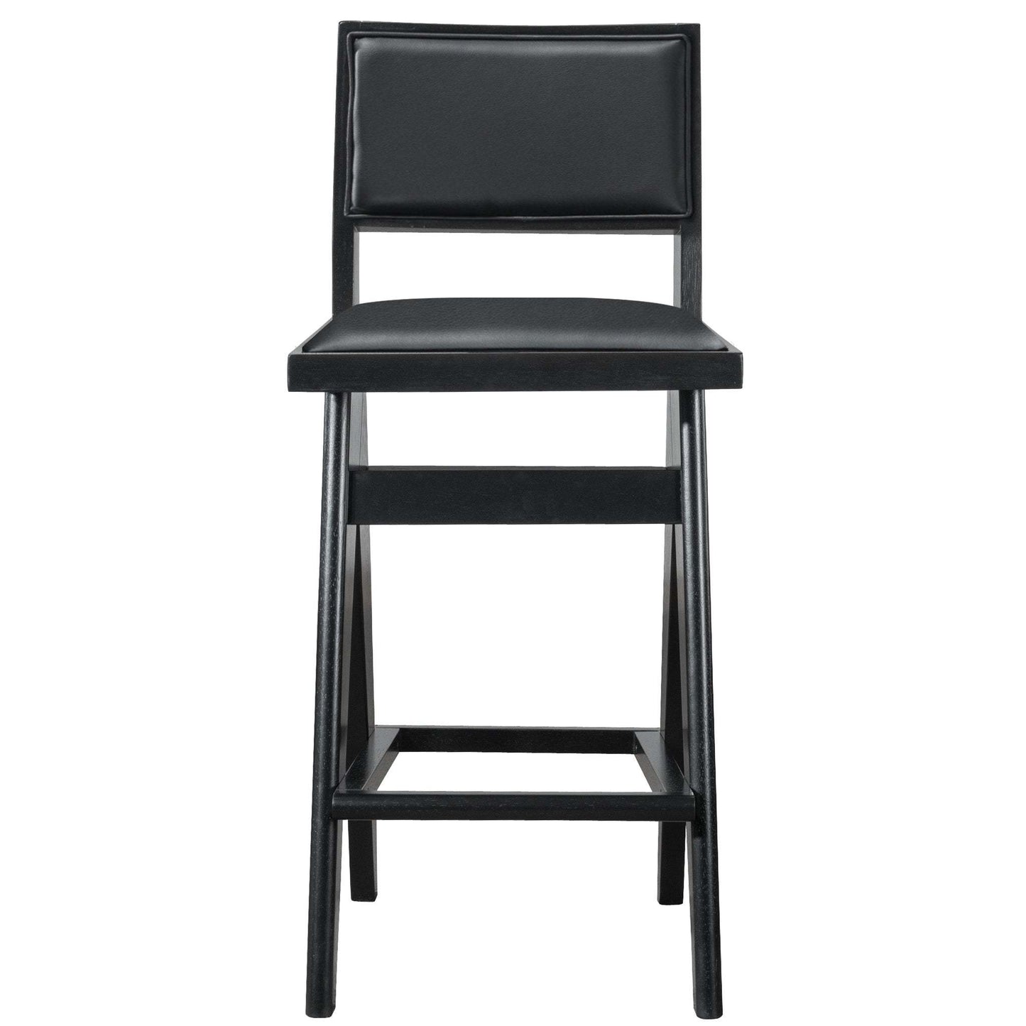 Keira Mid-Century Bar Stool Black PU Leather Solid Wood 18.11 x 17.52 x 38.58 inches Kitchen Counter Barstool with Back Bar Stool (Set of 2) FredCo