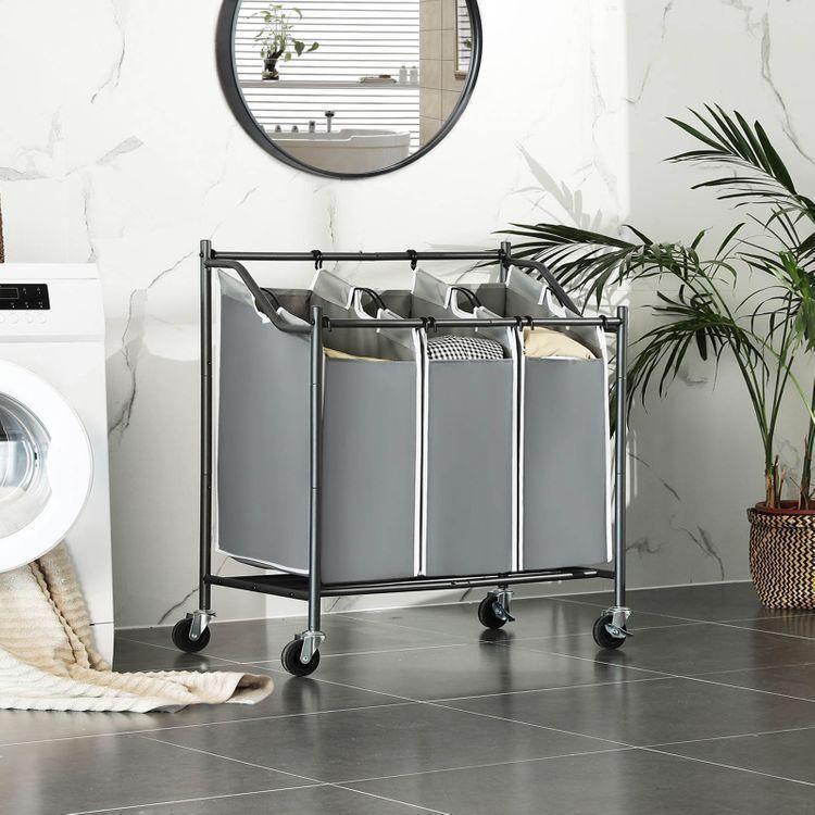 3 Bags Laundry Cart Grey FredCo