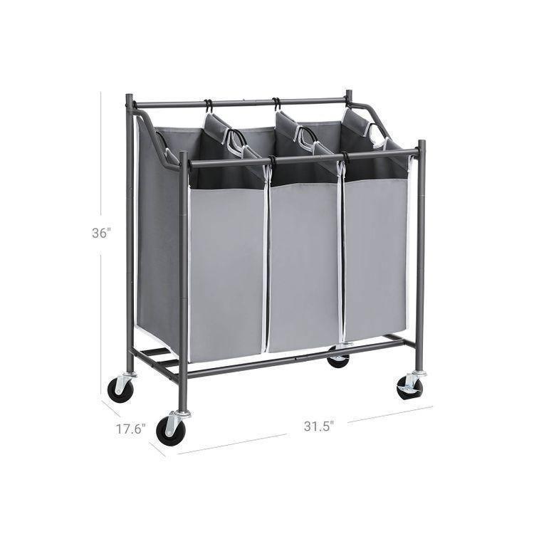 3 Bags Laundry Cart Grey FredCo