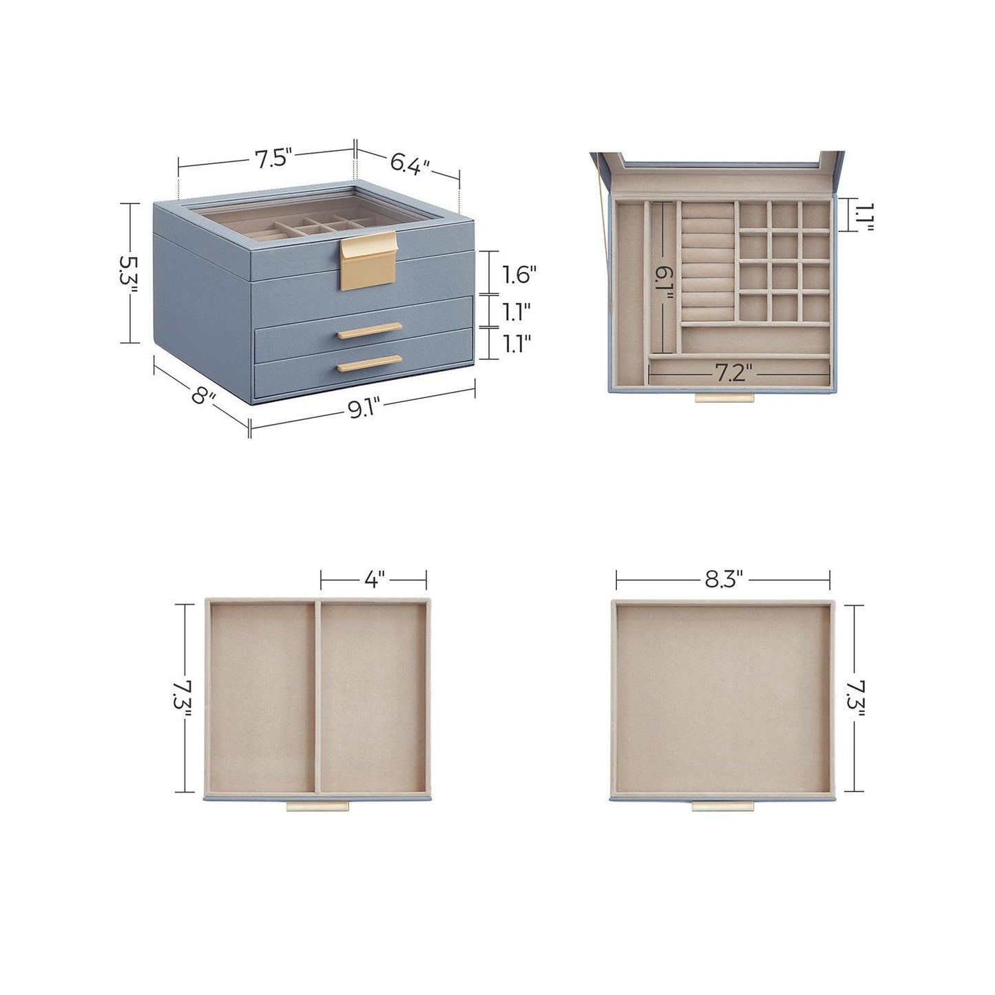 3-Layer Jewelry Box Smoky Gray FredCo