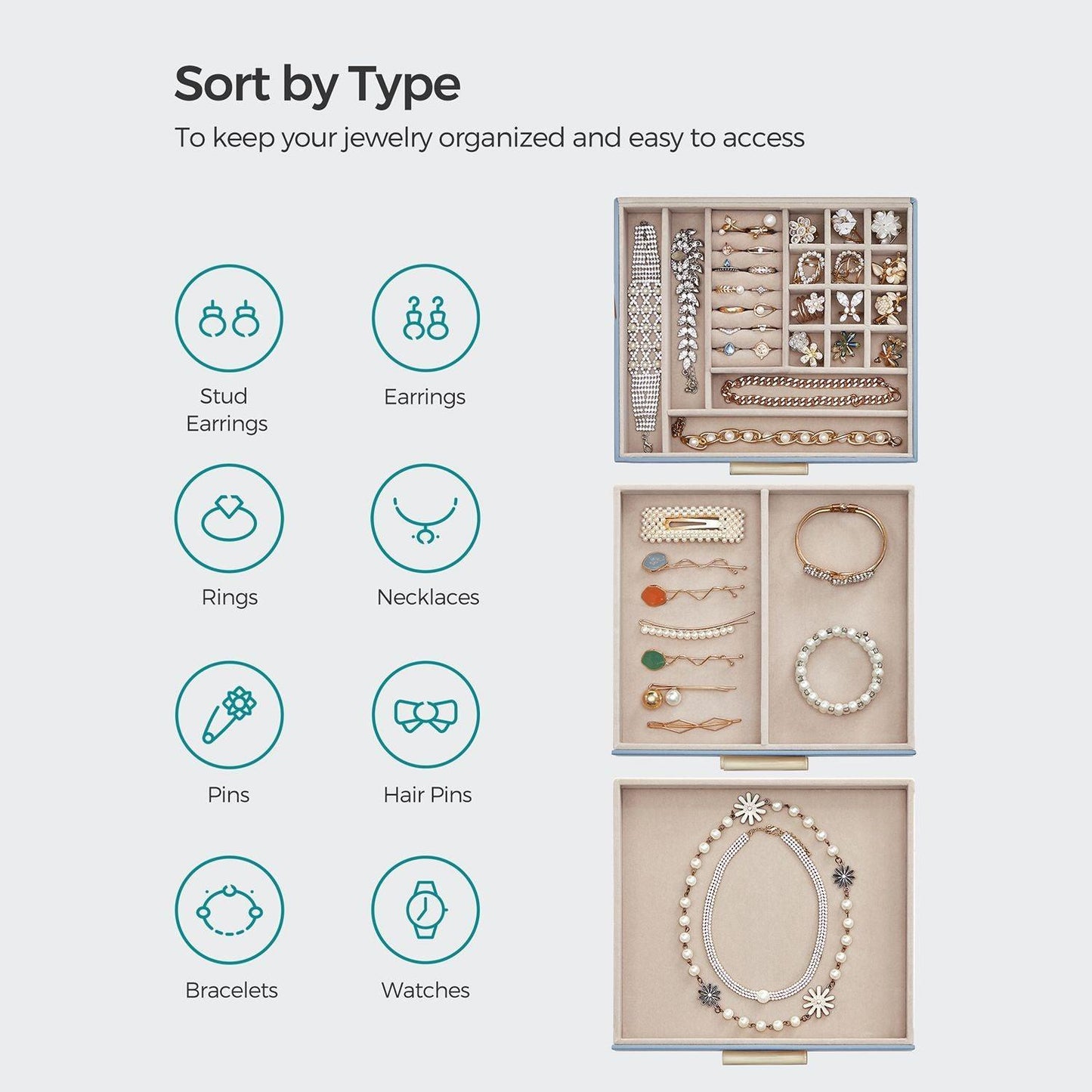 3-Layer Jewelry Box Smoky Gray FredCo