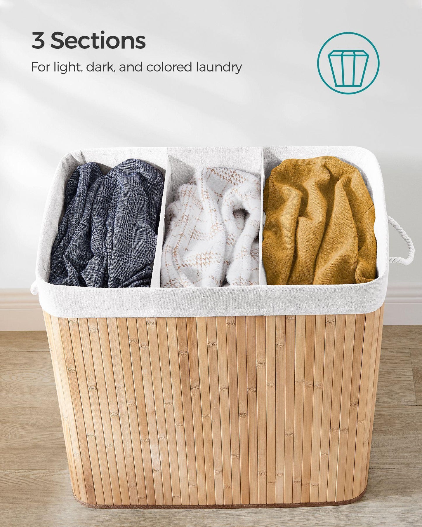 3-Section Laundry Hamper with Lid FredCo
