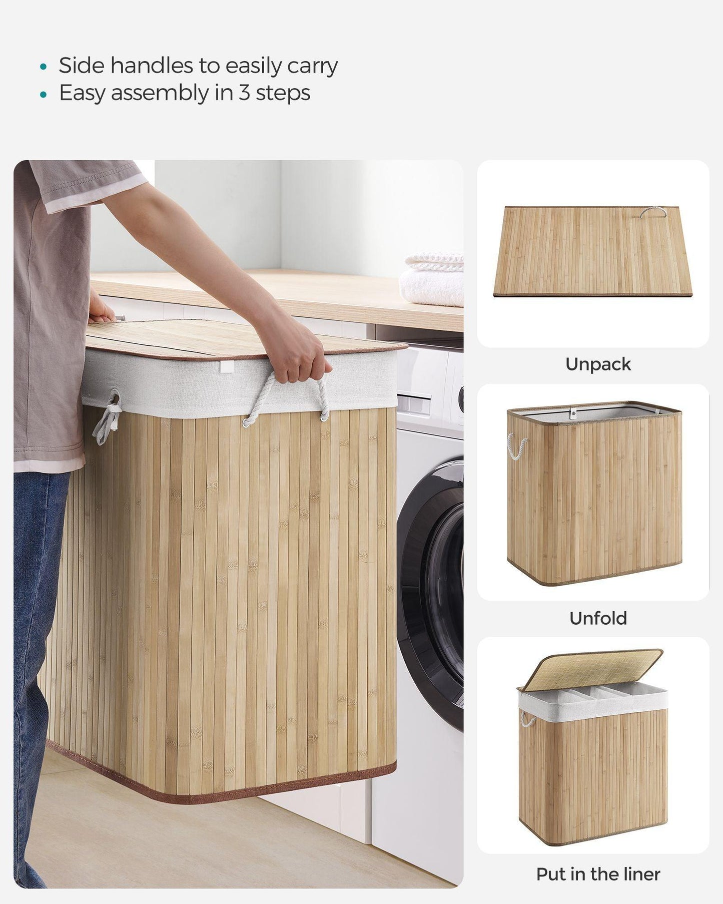3-Section Laundry Hamper with Lid FredCo