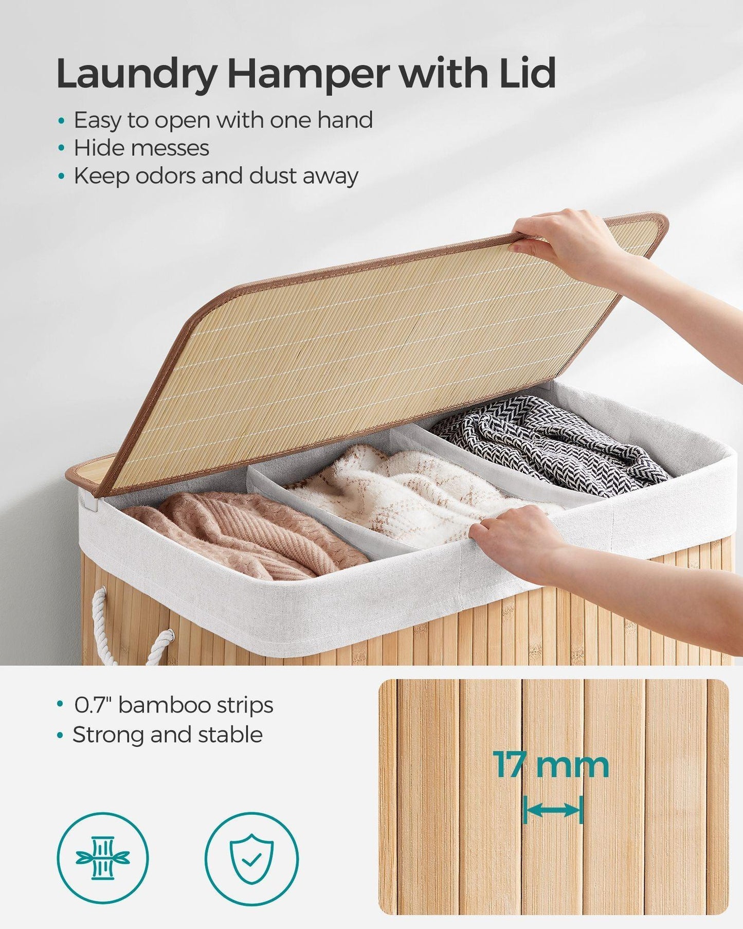3-Section Laundry Hamper with Lid FredCo