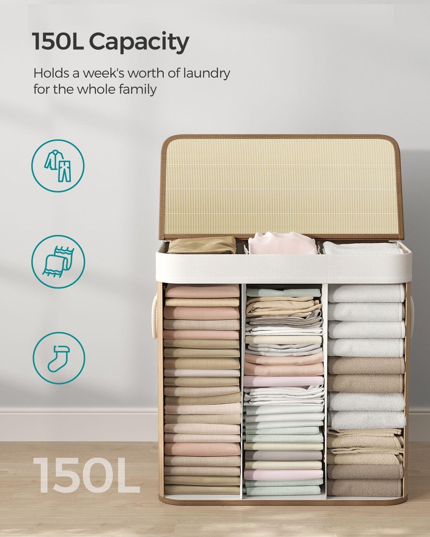 3-Section Laundry Hamper with Lid FredCo
