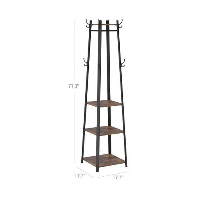 3 Shelves Coat Rack Rustic Brown FredCo