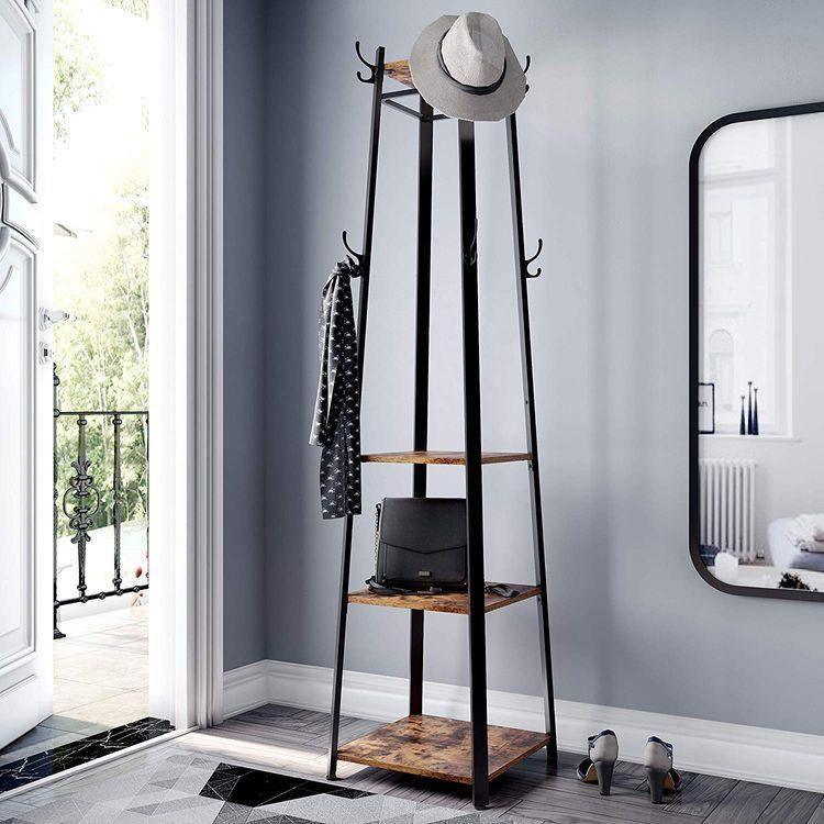 3 Shelves Coat Rack Rustic Brown FredCo