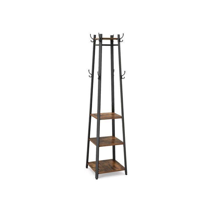 3 Shelves Coat Rack Rustic Brown FredCo