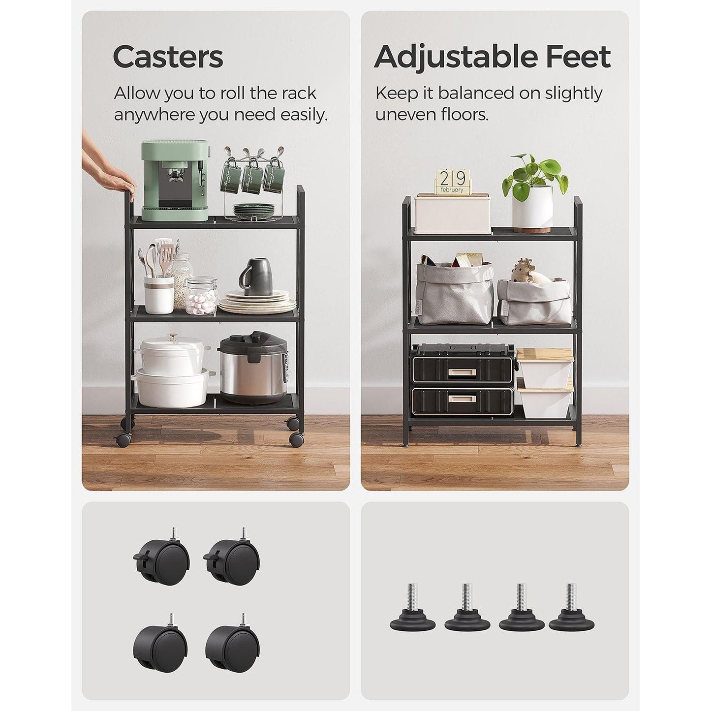 3-Tier Metal Storage Rack with Wheels FredCo