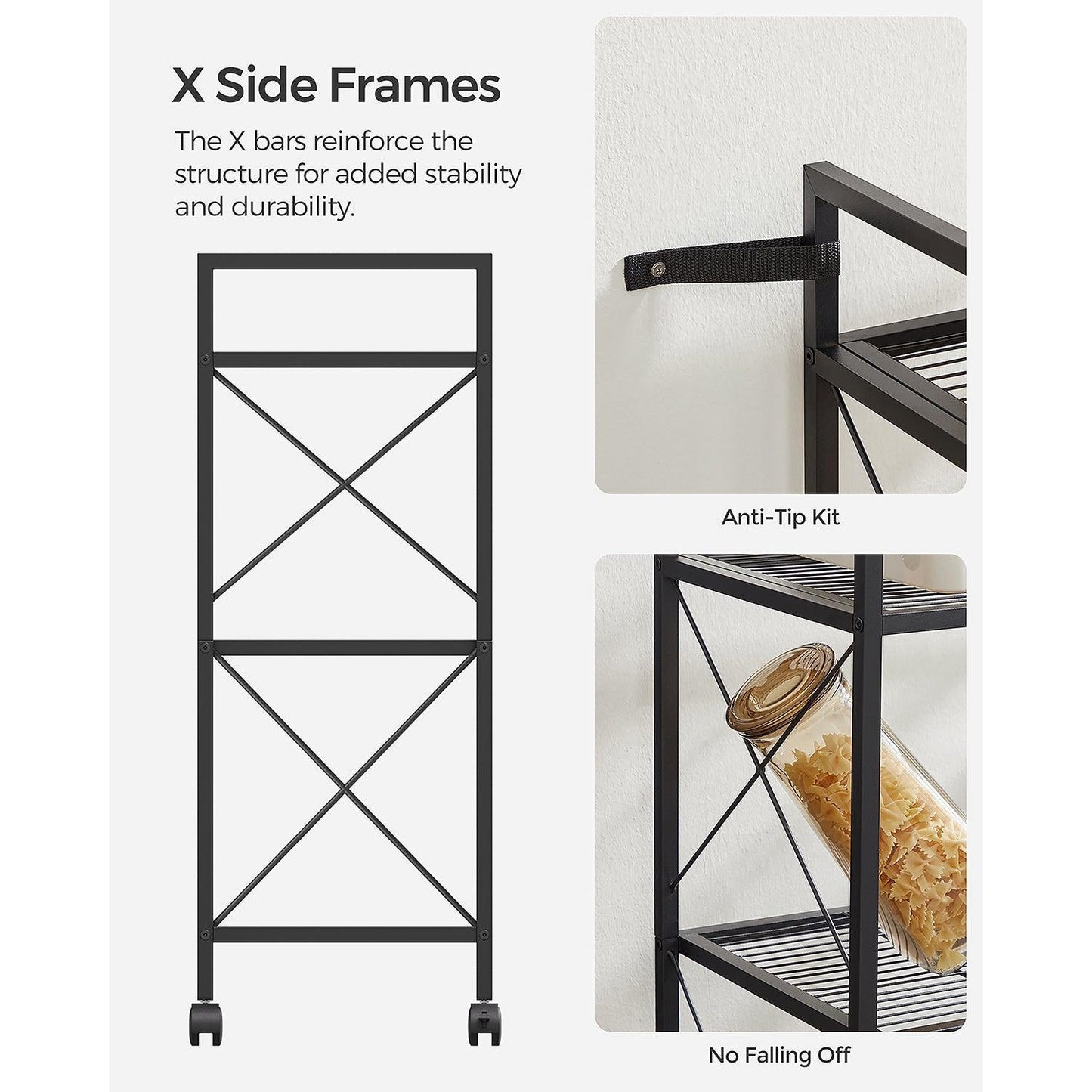 3-Tier Metal Storage Rack with Wheels FredCo