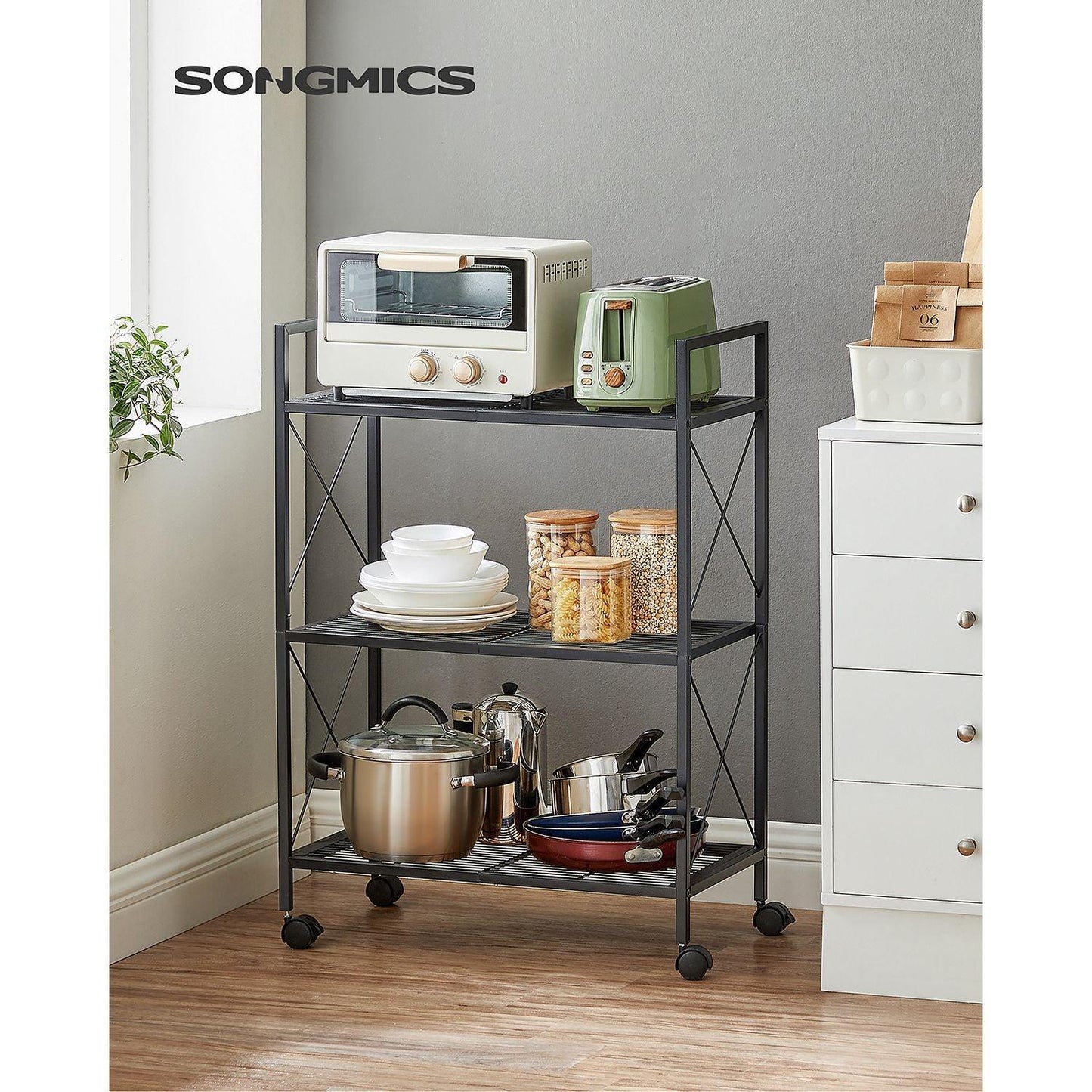 3-Tier Metal Storage Rack with Wheels FredCo