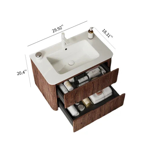 30" Bathroom Vanity with Sink, Wall-Mounted Floating Bathroom Storage Cabinet FredCo