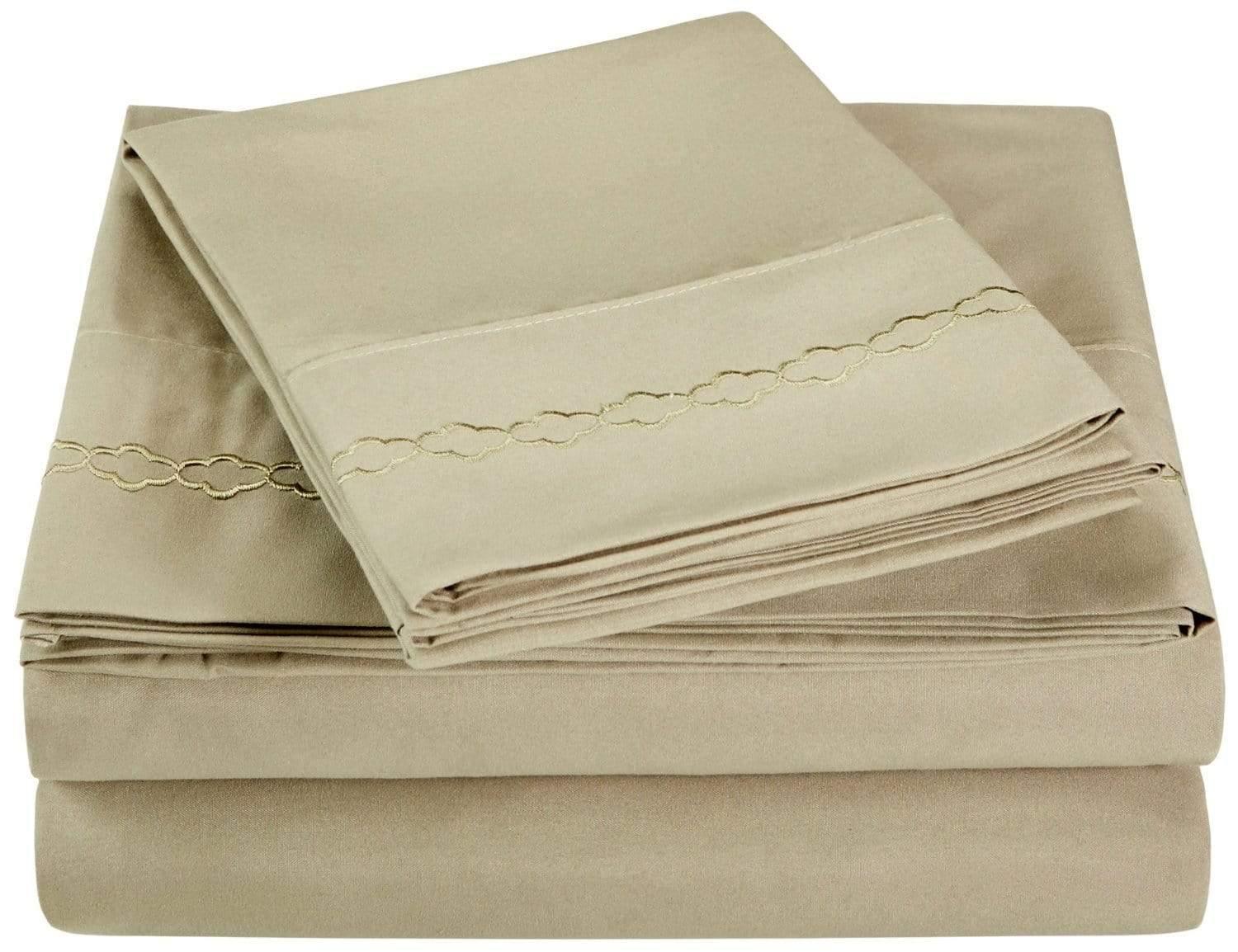 3000 Series Wrinkle Resistant Cloud Embroidered Sheet Set with White FredCo