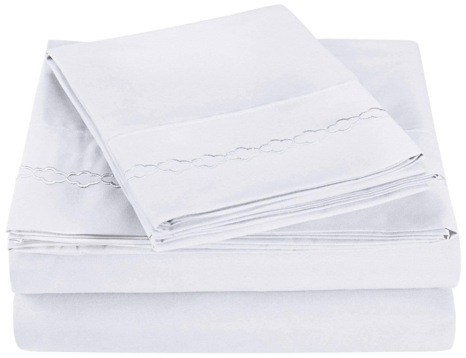 3000 Series Wrinkle Resistant Cloud Embroidered Sheet Set with White FredCo