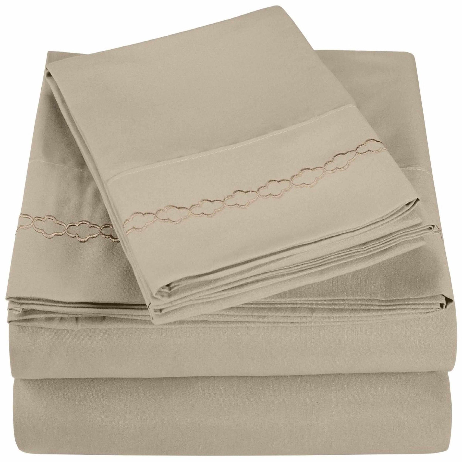 3000 Series Wrinkle Resistant Cloud Embroidered Sheet Set with White FredCo