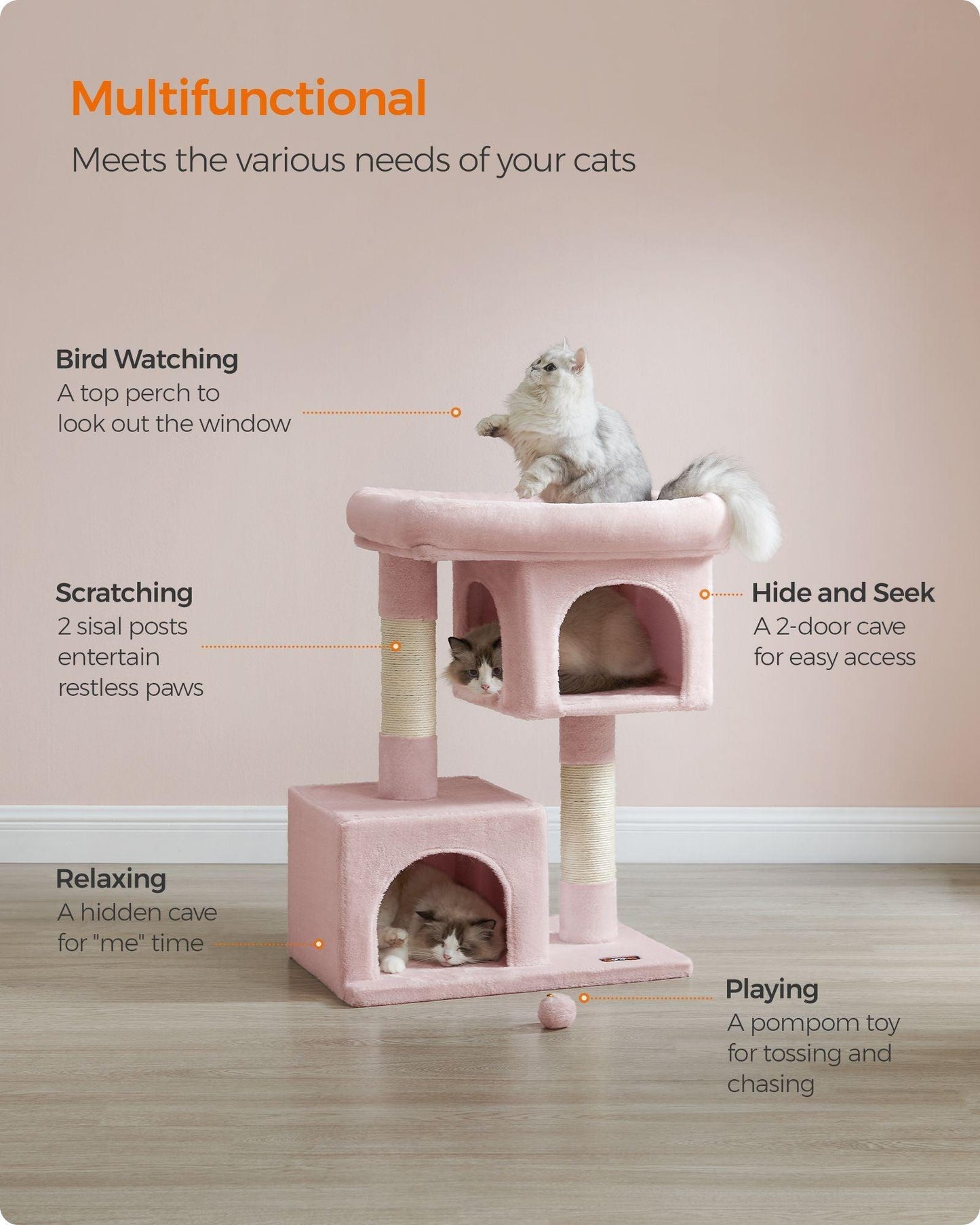 33.1" Tall Cat Tree with Scratching Posts Jelly Pink FredCo