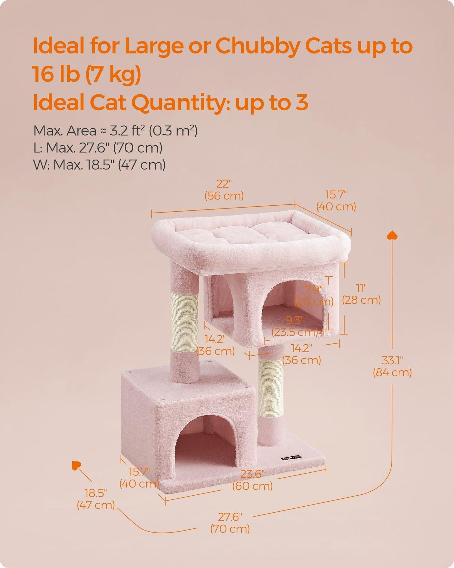 33.1" Tall Cat Tree with Scratching Posts Jelly Pink FredCo