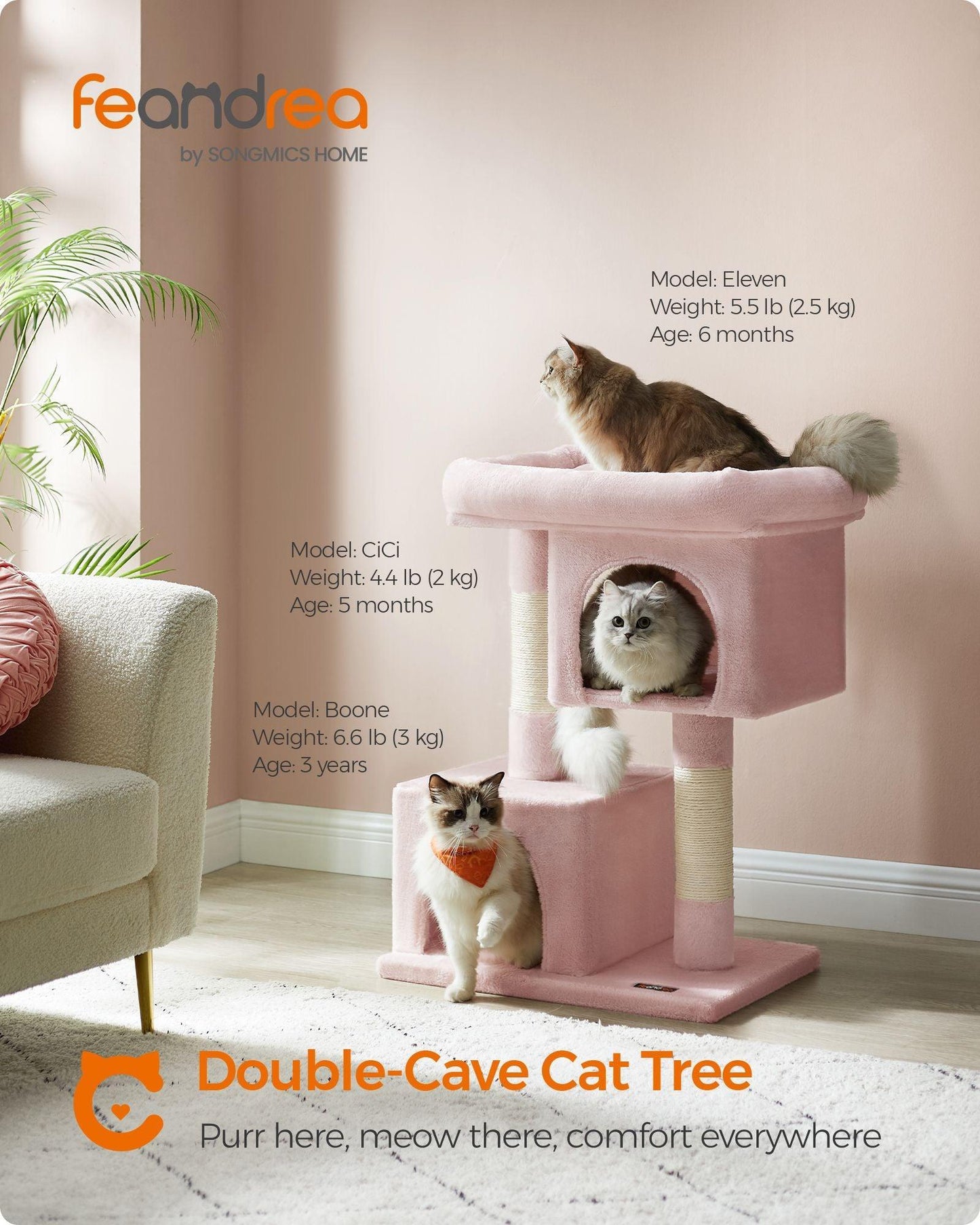 33.1" Tall Cat Tree with Scratching Posts Jelly Pink FredCo