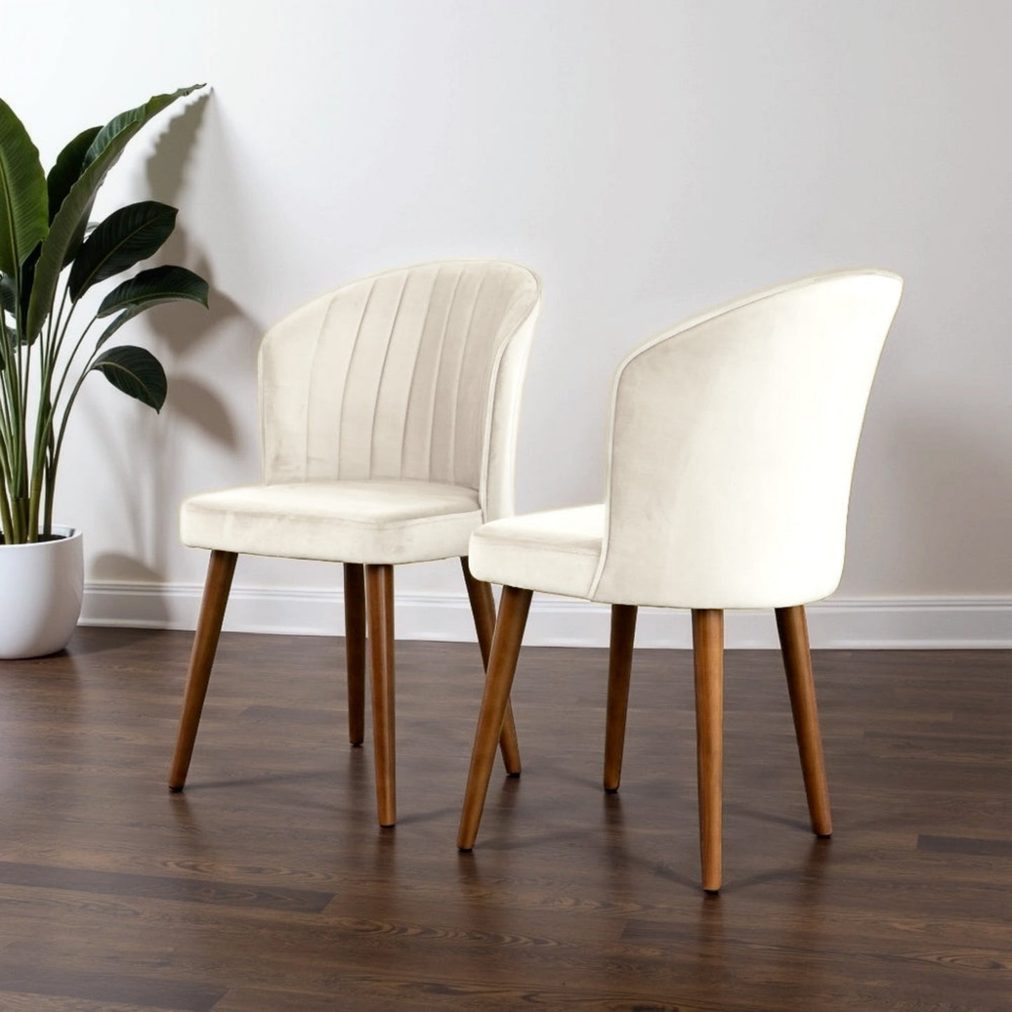 Parsons Dining Chair Set of 2 - Stylish Beige Velvet with Solid Wood Frame FredCo