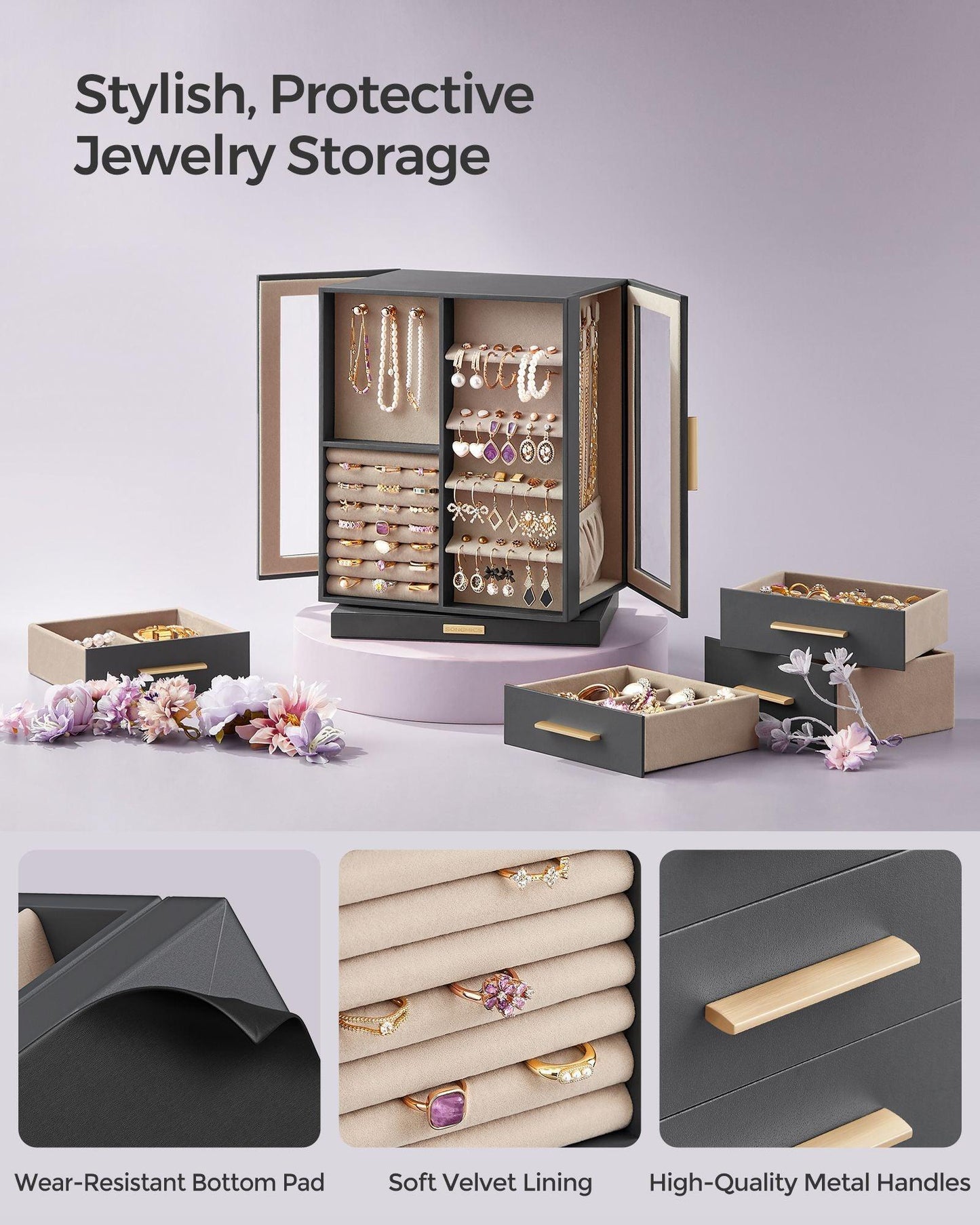 360° Rotating Jewellery Box Grey FredCo