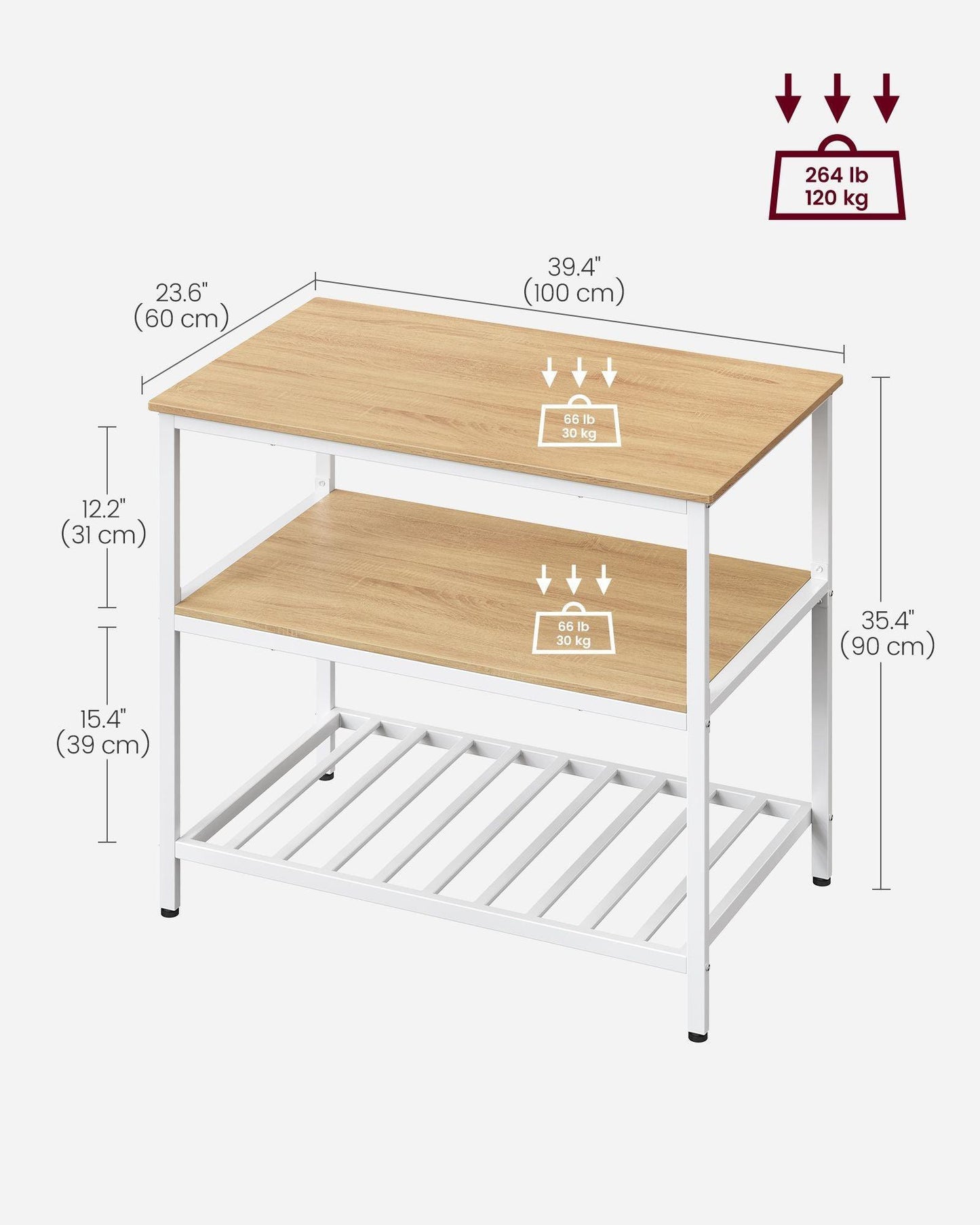 39.4 Inches Kitchen Shelf with Large Worktop Oak FredCo