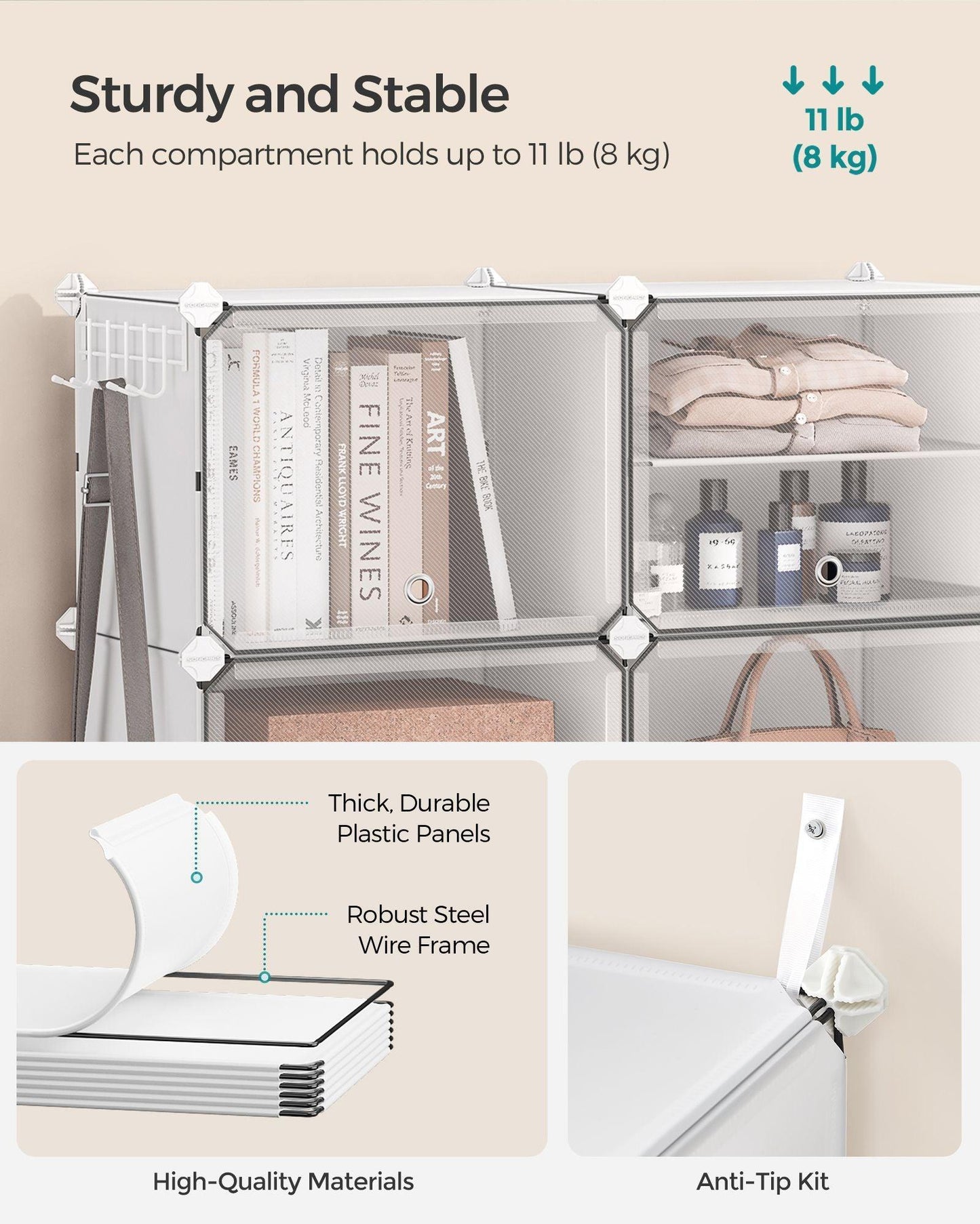 4-Cube Plastic Shoe Rack with Doors Cloud White FredCo