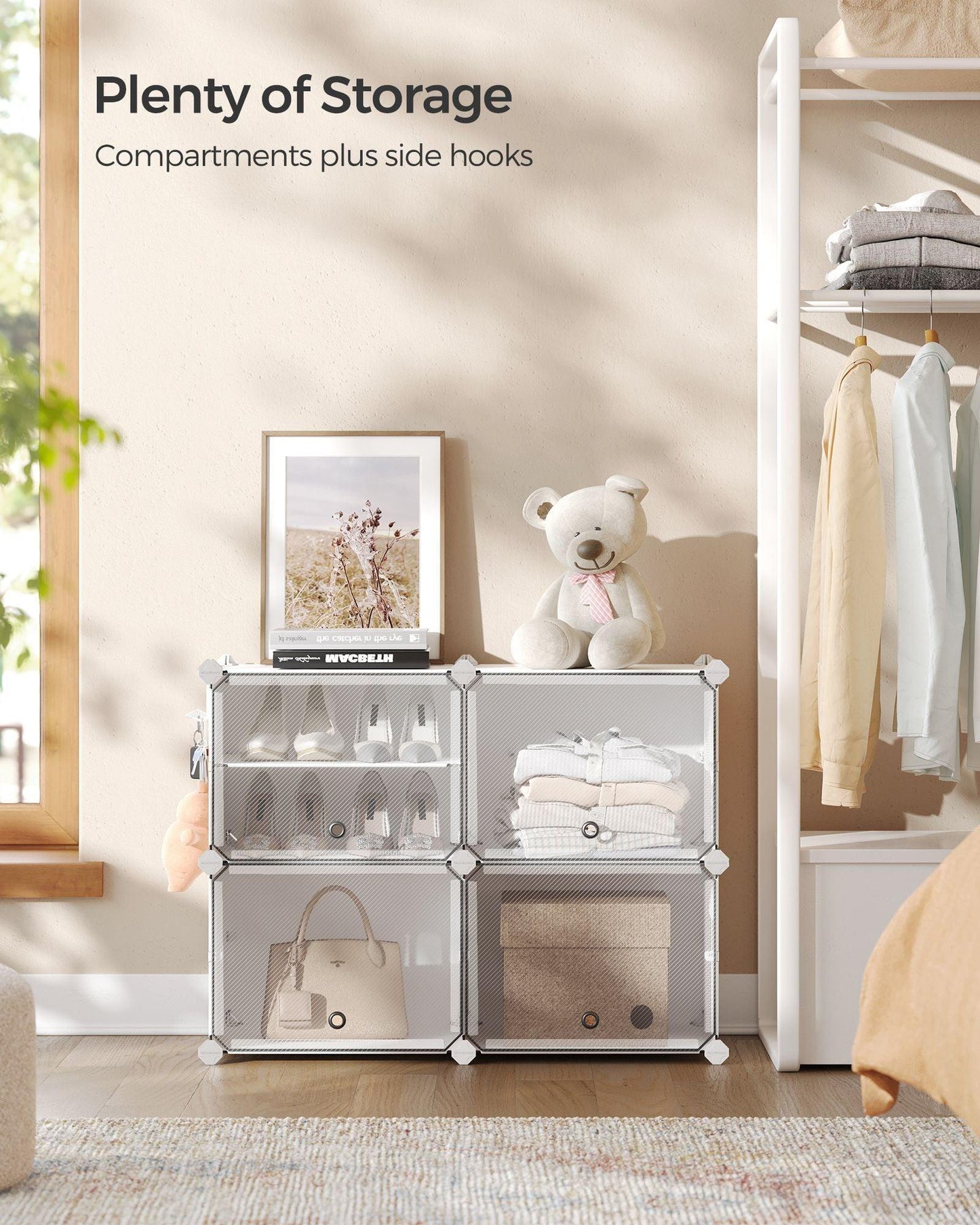 4-Cube Plastic Shoe Rack with Doors Cloud White FredCo