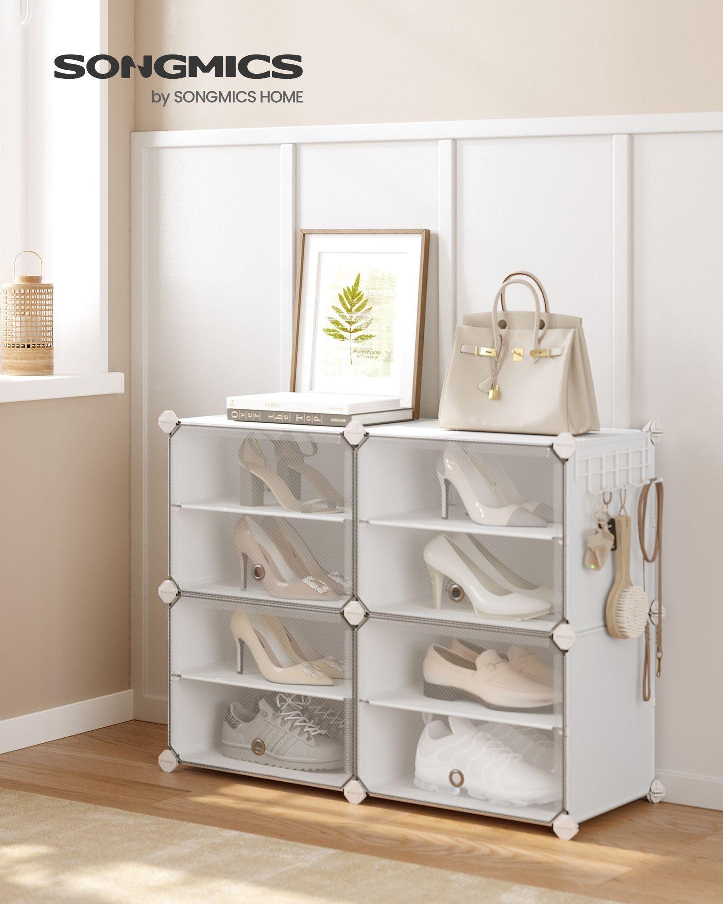 4-Cube Plastic Shoe Rack with Doors Cloud White FredCo