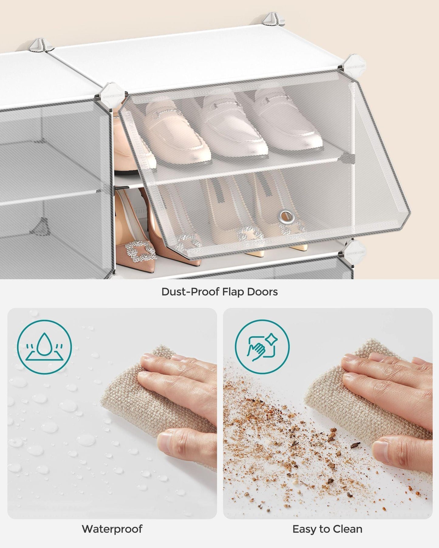 4-Cube Plastic Shoe Rack with Doors Cloud White FredCo
