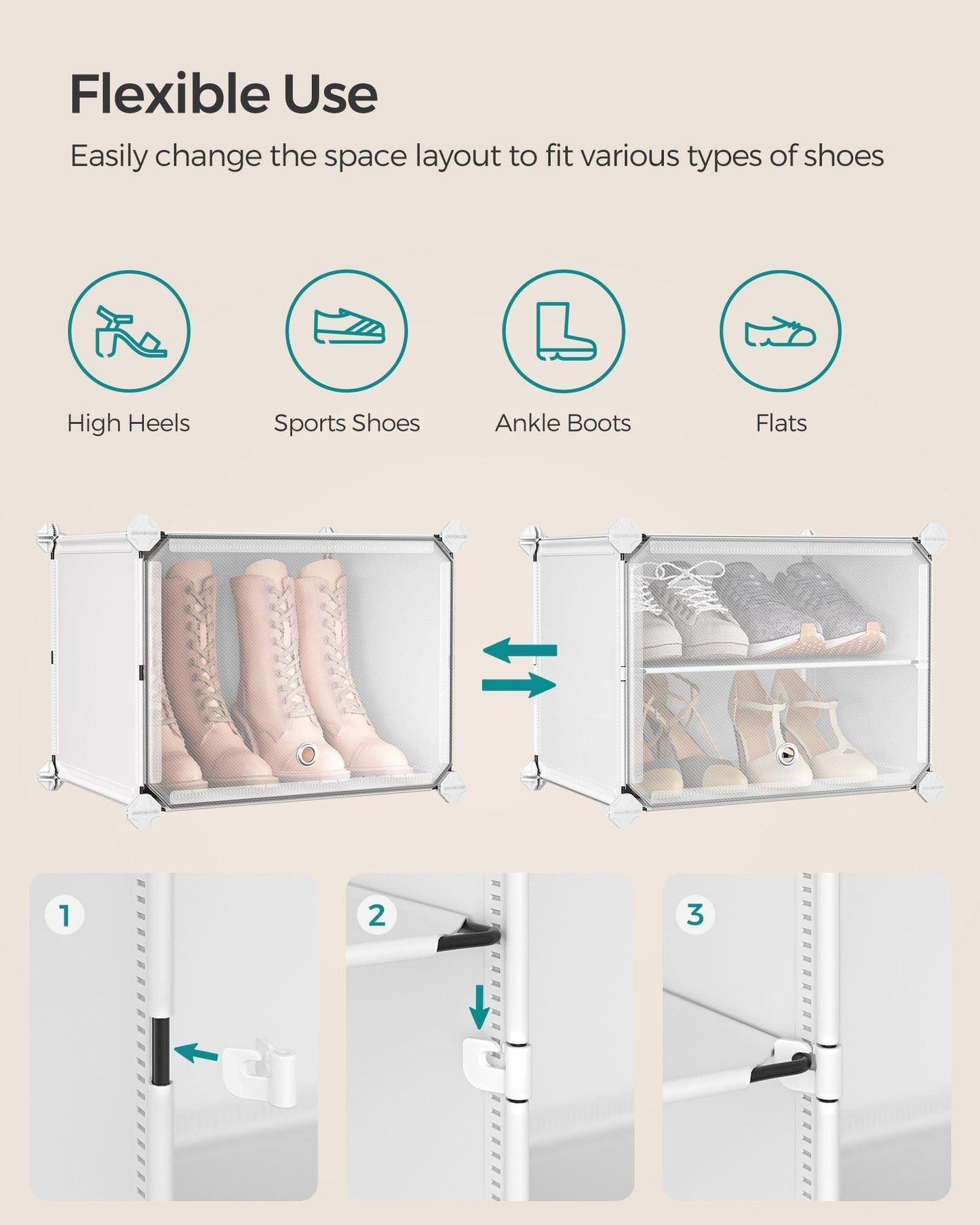 4-Cube Plastic Shoe Rack with Doors Cloud White FredCo