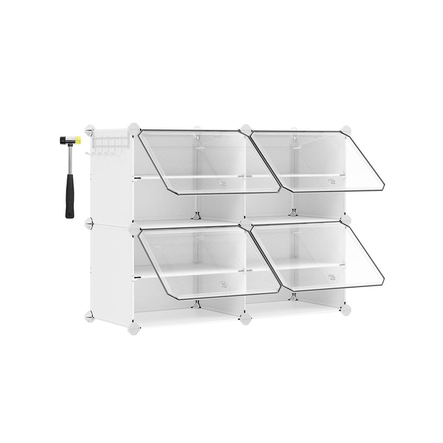 4-Cube Plastic Shoe Rack with Doors Cloud White FredCo