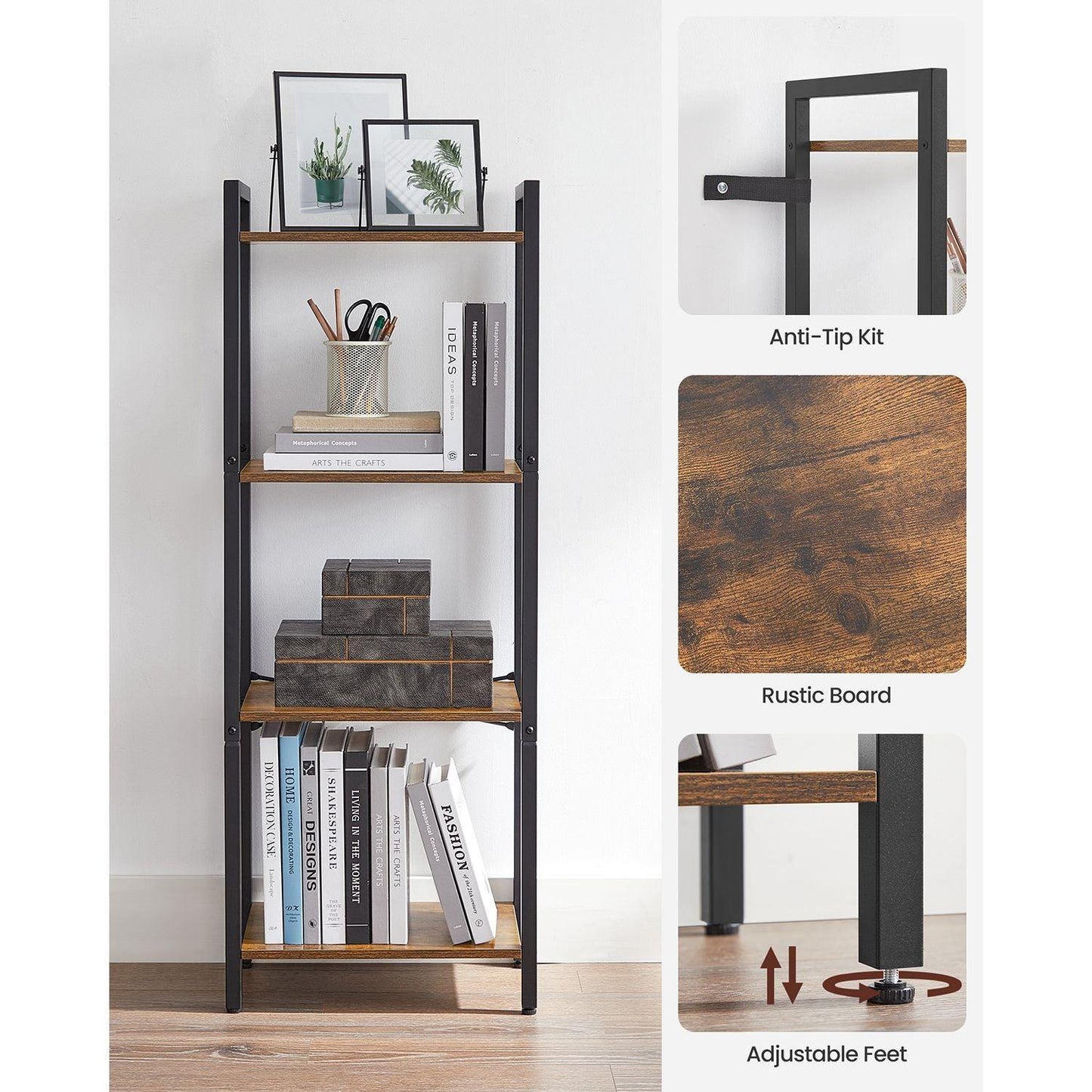 4-Tier Bookshelf Industrial Style FredCo