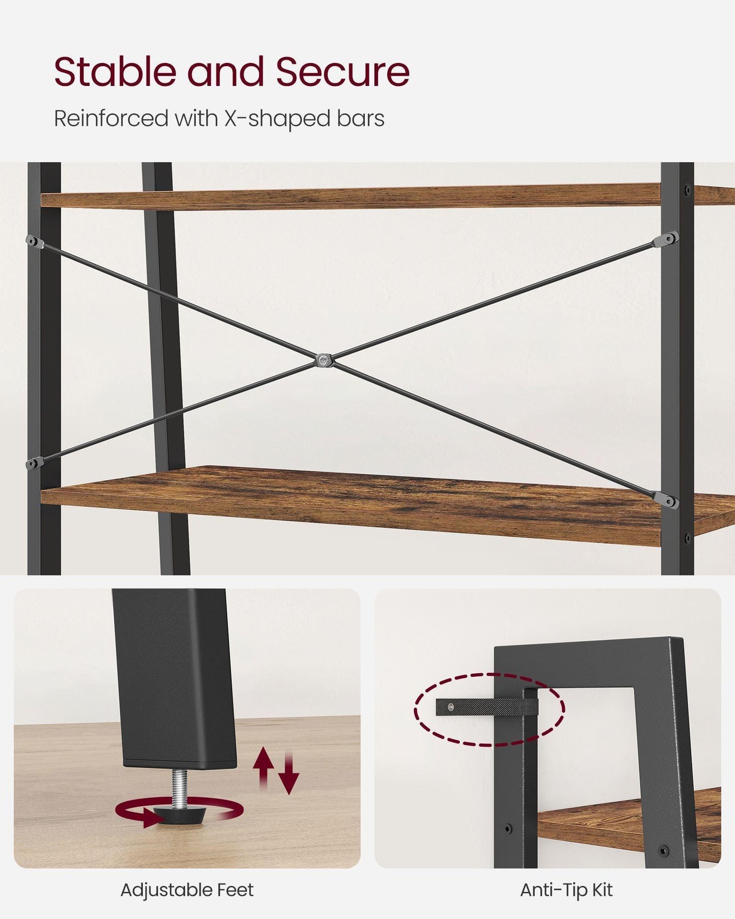 4-Tier Bookshelf Rustic Brown and Black FredCo