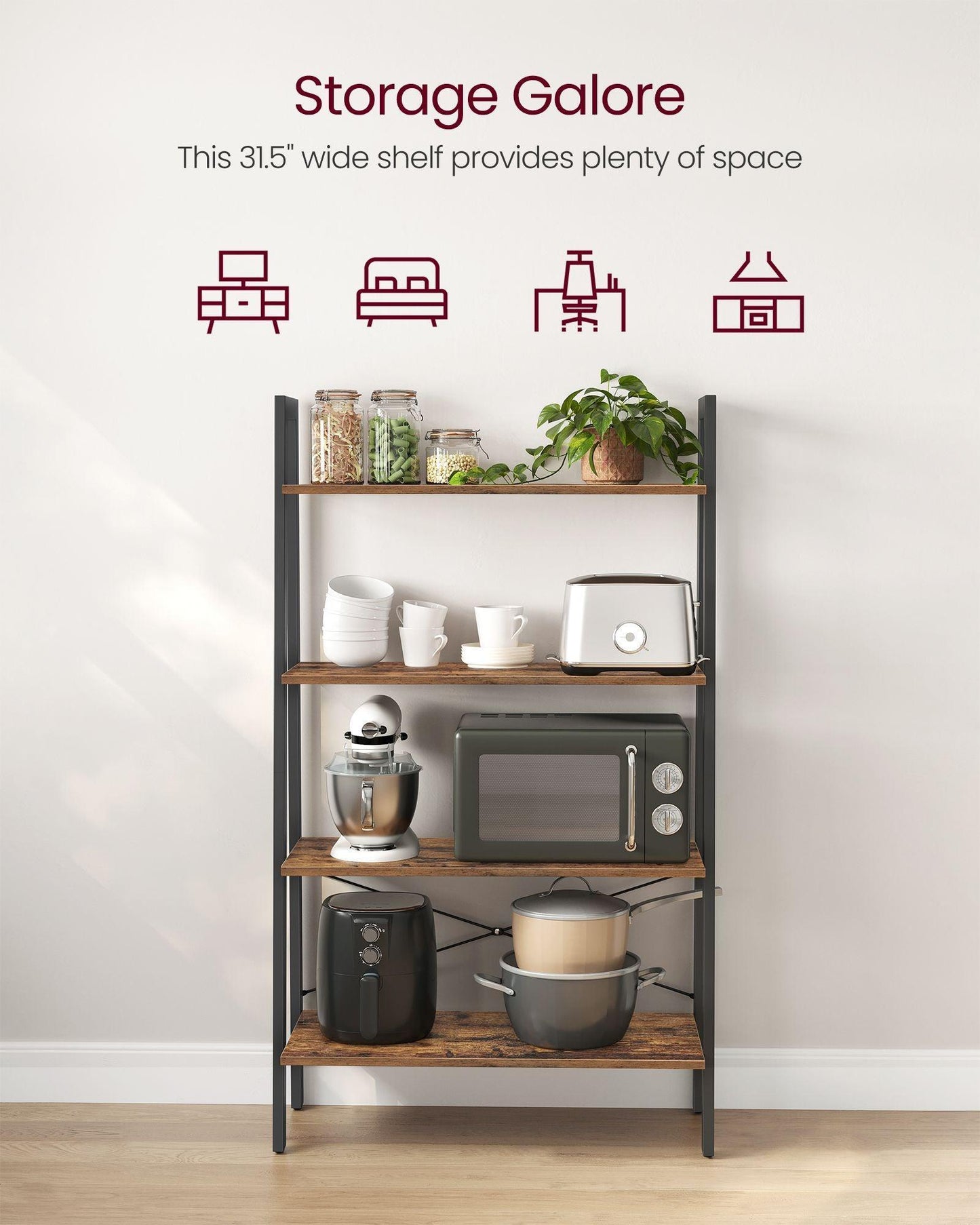 4-Tier Bookshelf Rustic Brown and Black FredCo