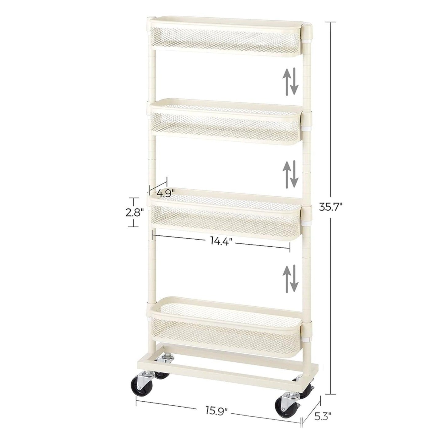 4-Tier Slim Storage Cart with Wire Baskets FredCo