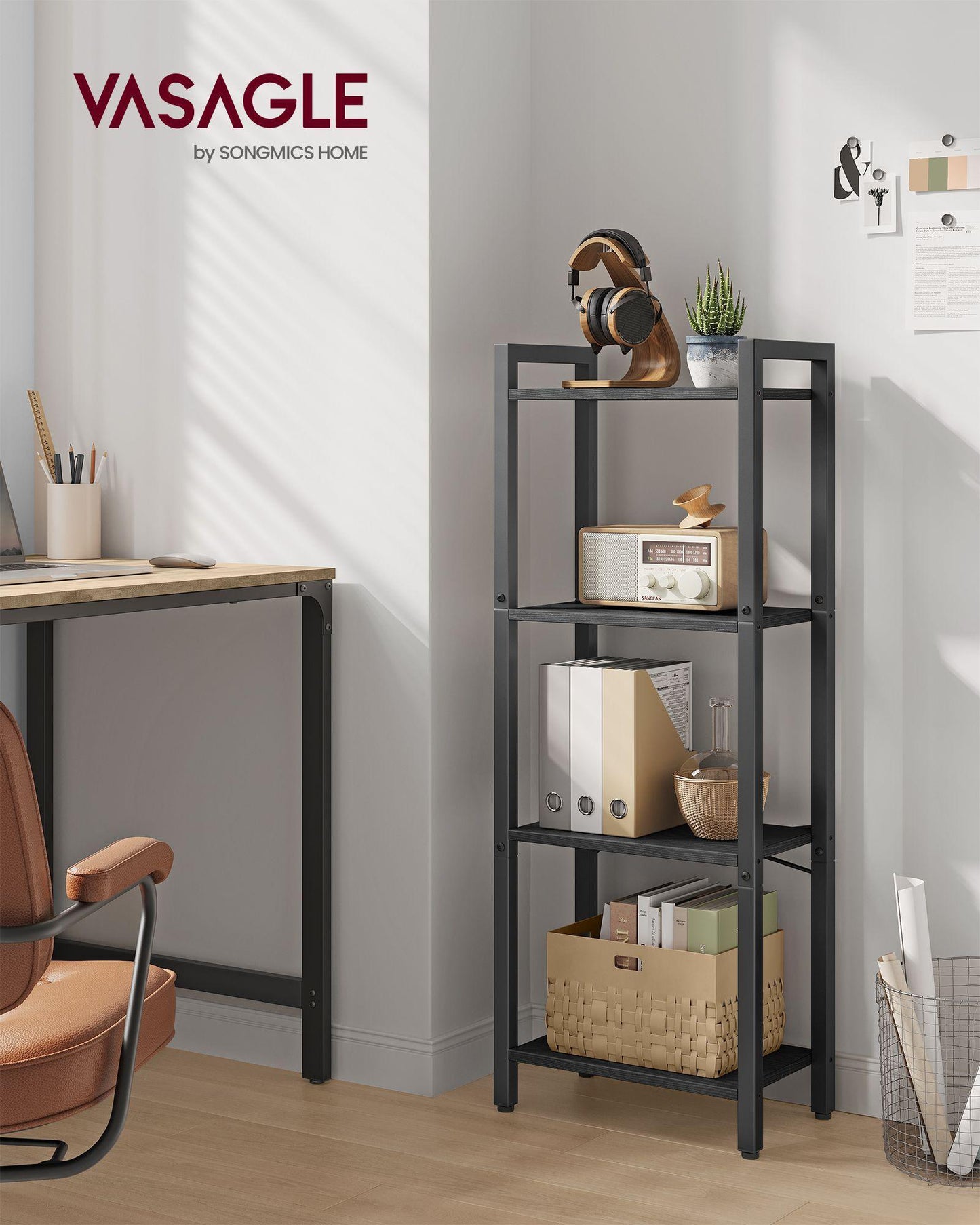 4-Tier Tall Bookshelf Ebony Black and Ink Black FredCo