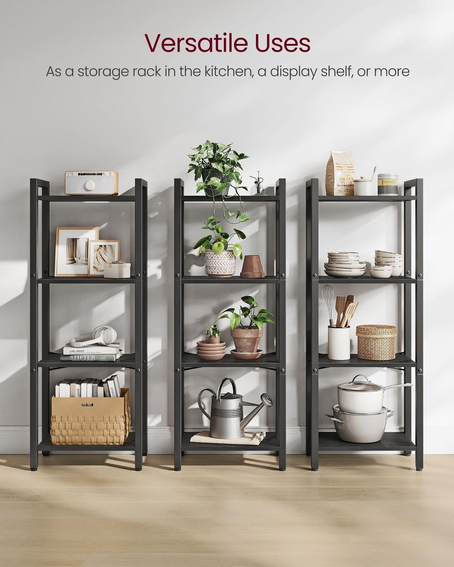 4-Tier Tall Bookshelf Ebony Black and Ink Black FredCo
