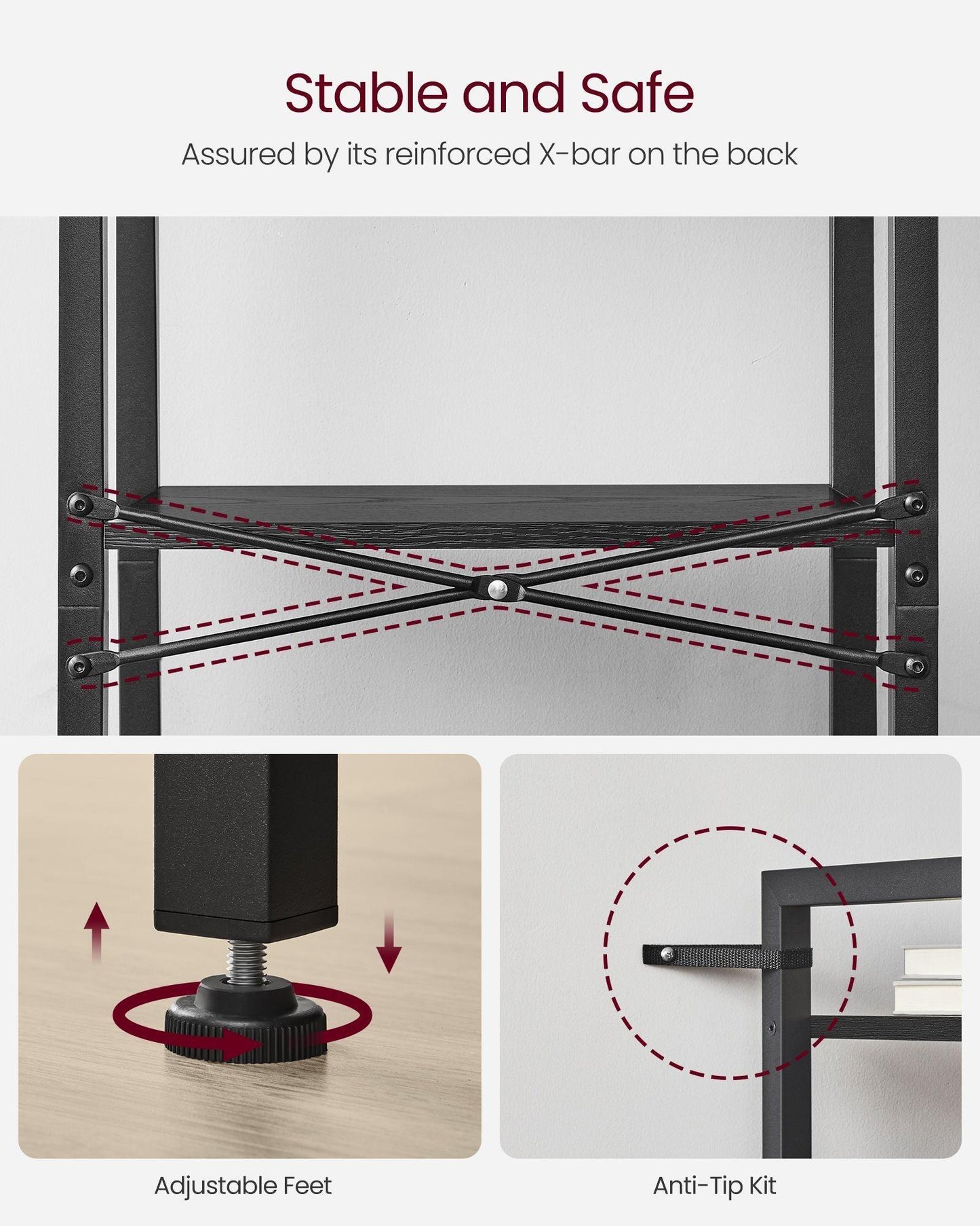 4-Tier Tall Bookshelf Ebony Black and Ink Black FredCo