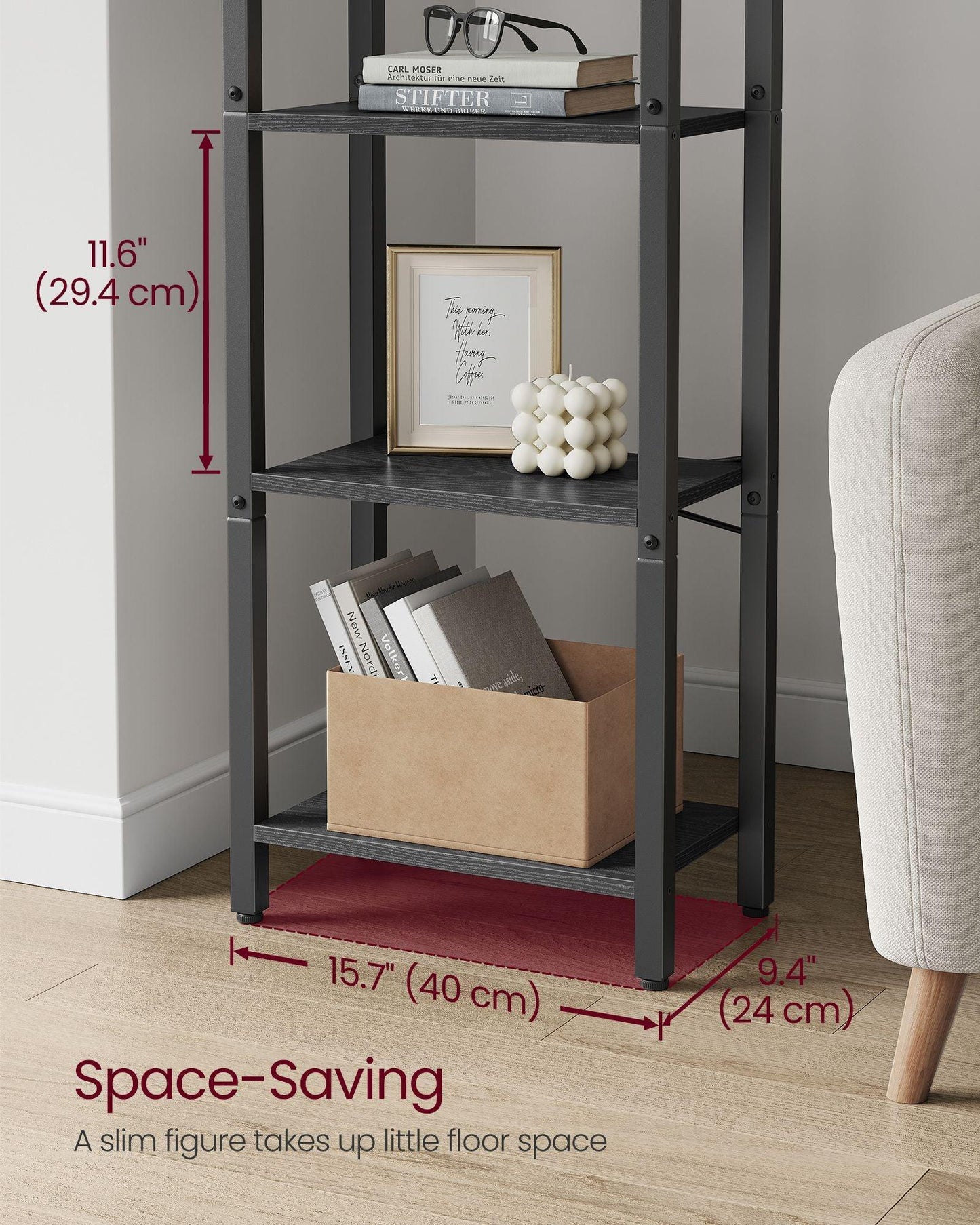 4-Tier Tall Bookshelf Ebony Black and Ink Black FredCo