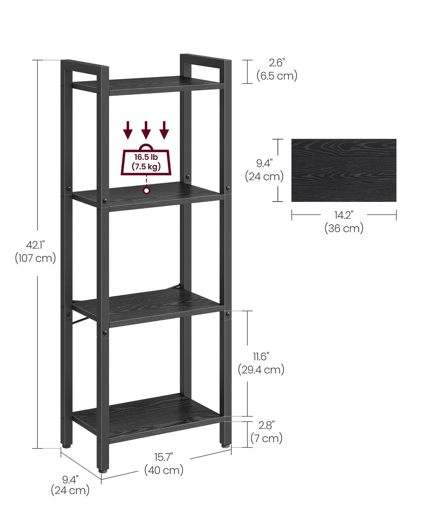 4-Tier Tall Bookshelf Ebony Black and Ink Black FredCo