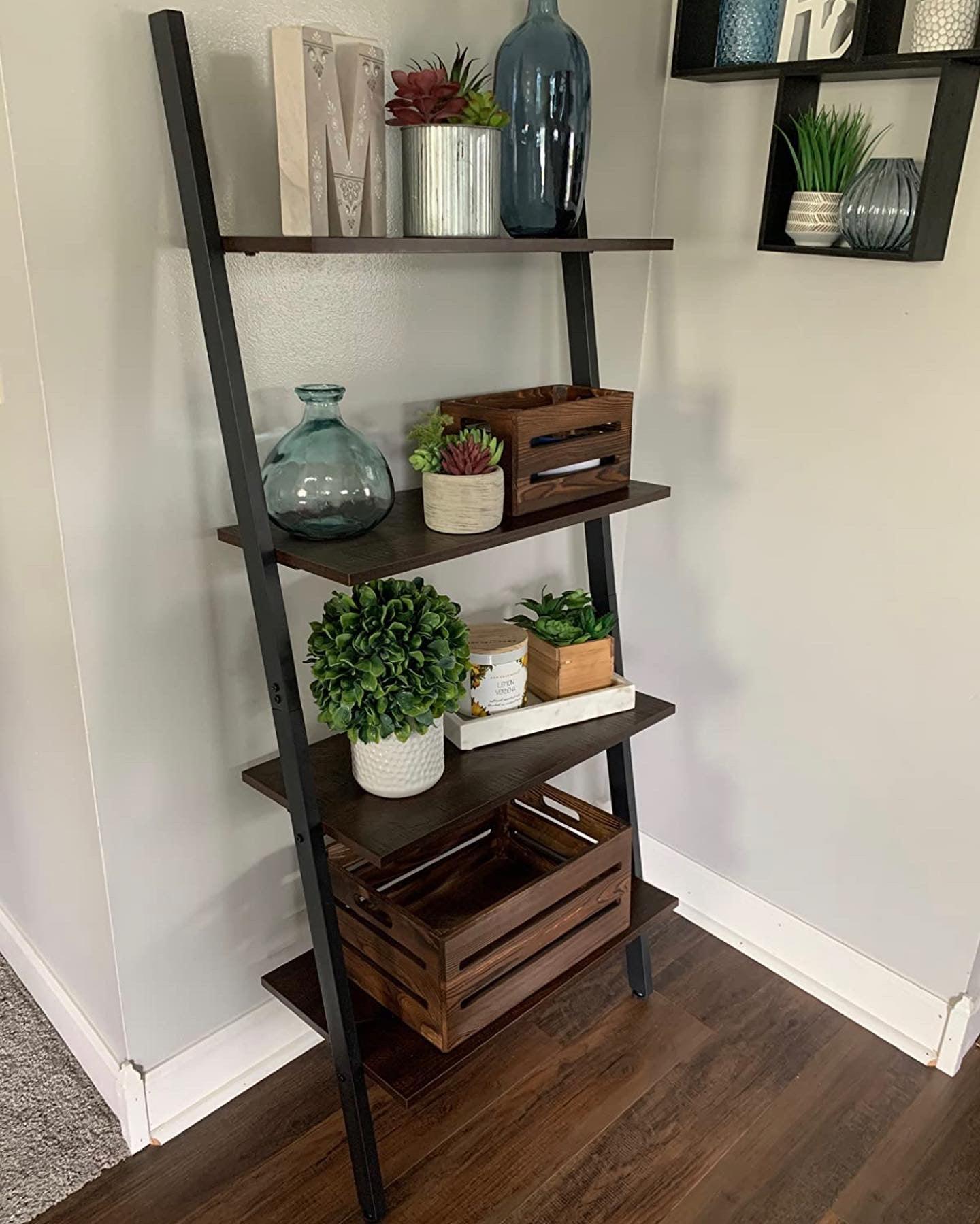 4 Tiers Wall Shelf Rustic Brown FredCo
