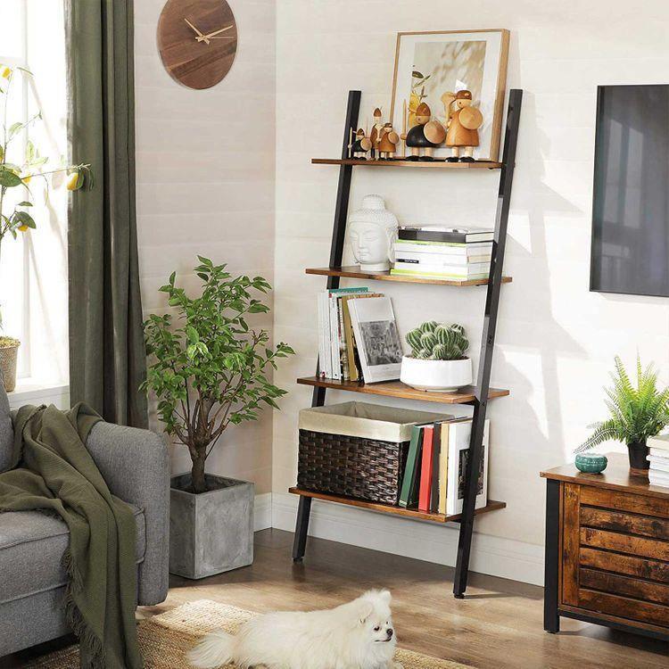 4 Tiers Wall Shelf Rustic Brown FredCo
