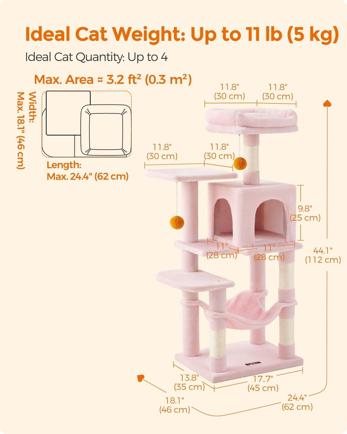 44.1-Inch Cat Tree Jelly Pink FredCo