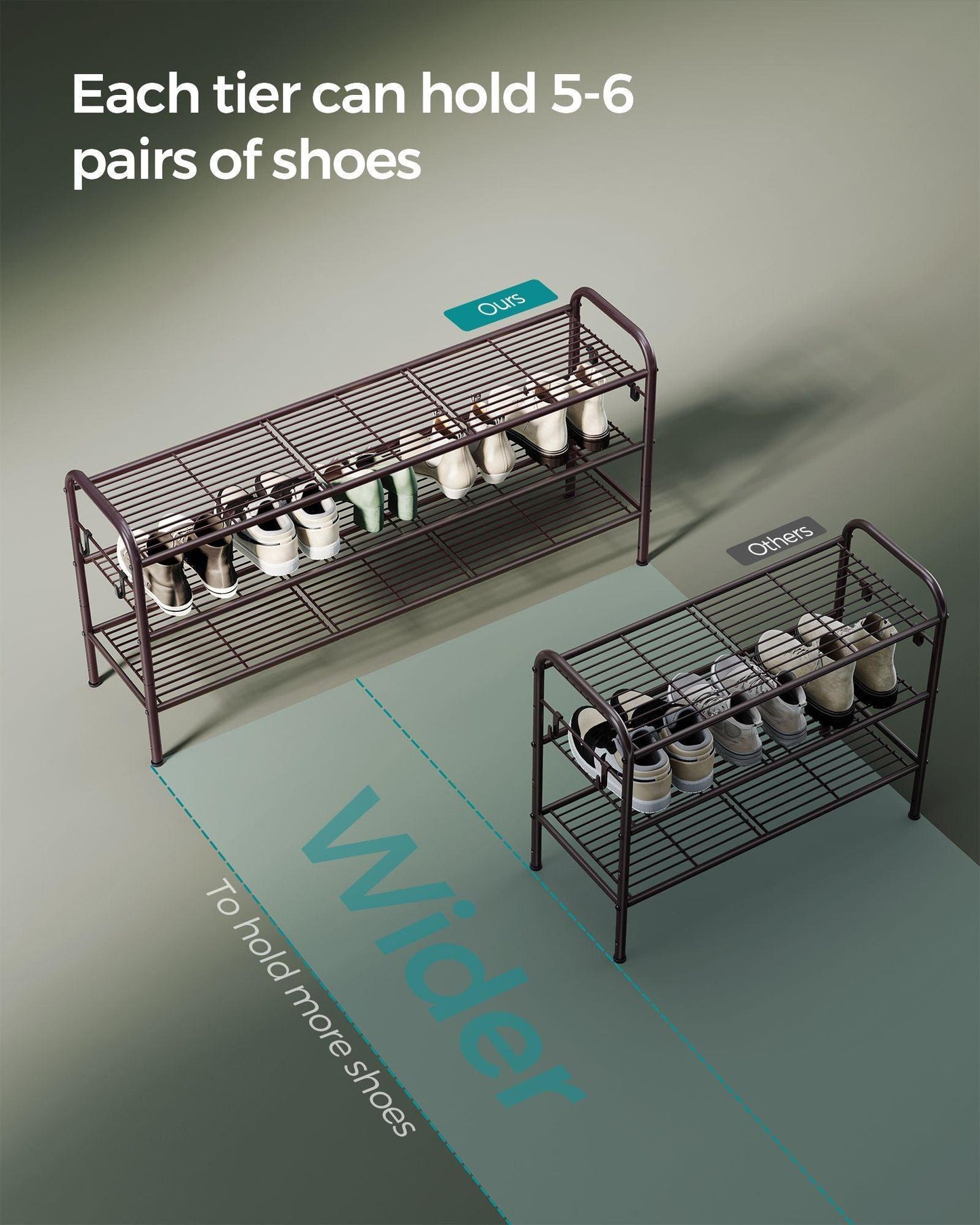 44.9" Wide 3-Tier Metal Shoe Rack Chestnut Brown FredCo
