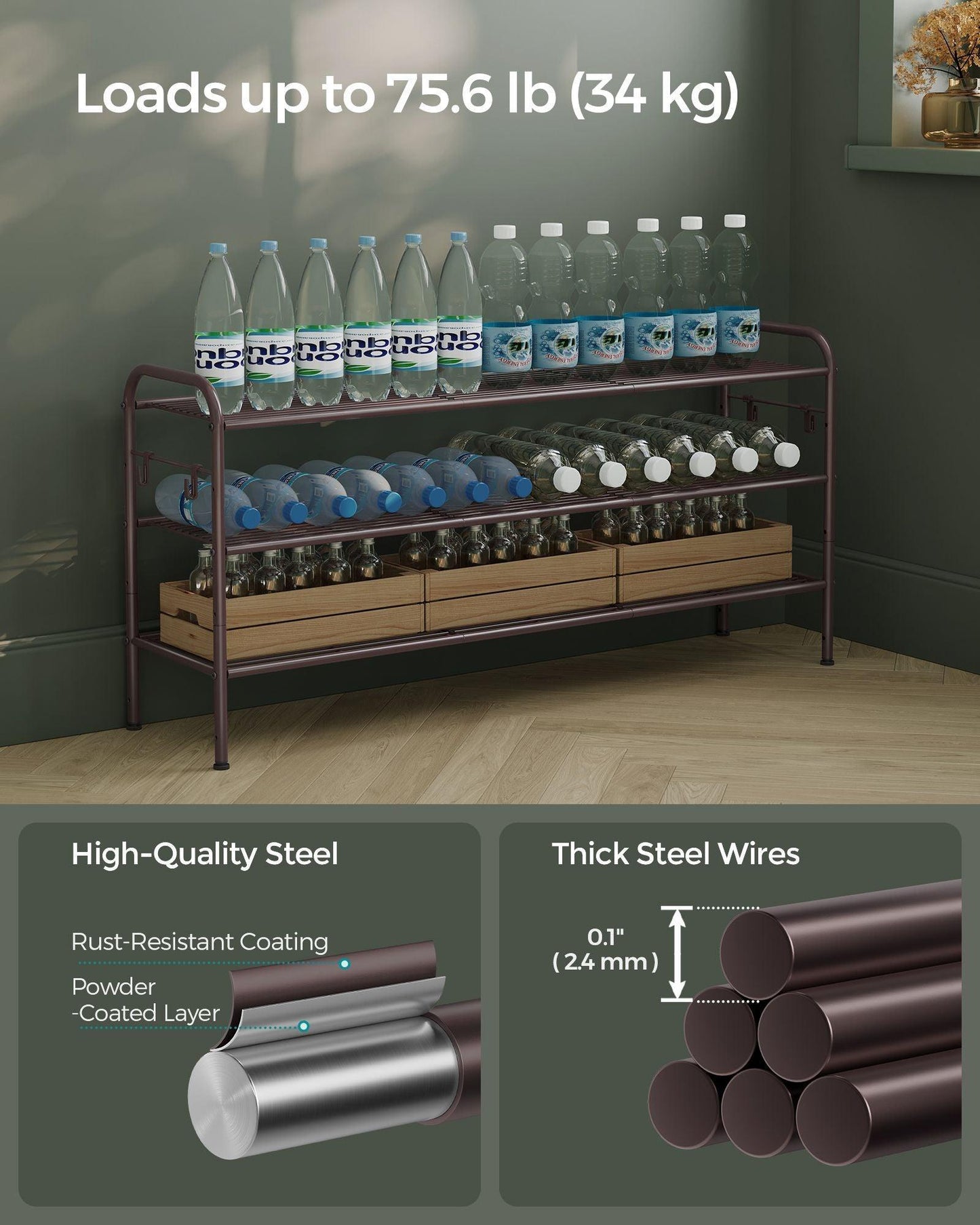 44.9" Wide 3-Tier Metal Shoe Rack Chestnut Brown FredCo